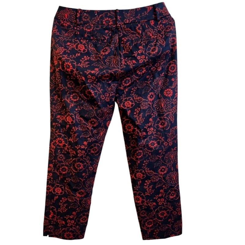 Loft LOFT Julie Navy & Red Floral Ankle Pants Size 4 Size 27" / US 4 / IT 40 - 3 Thumbnail