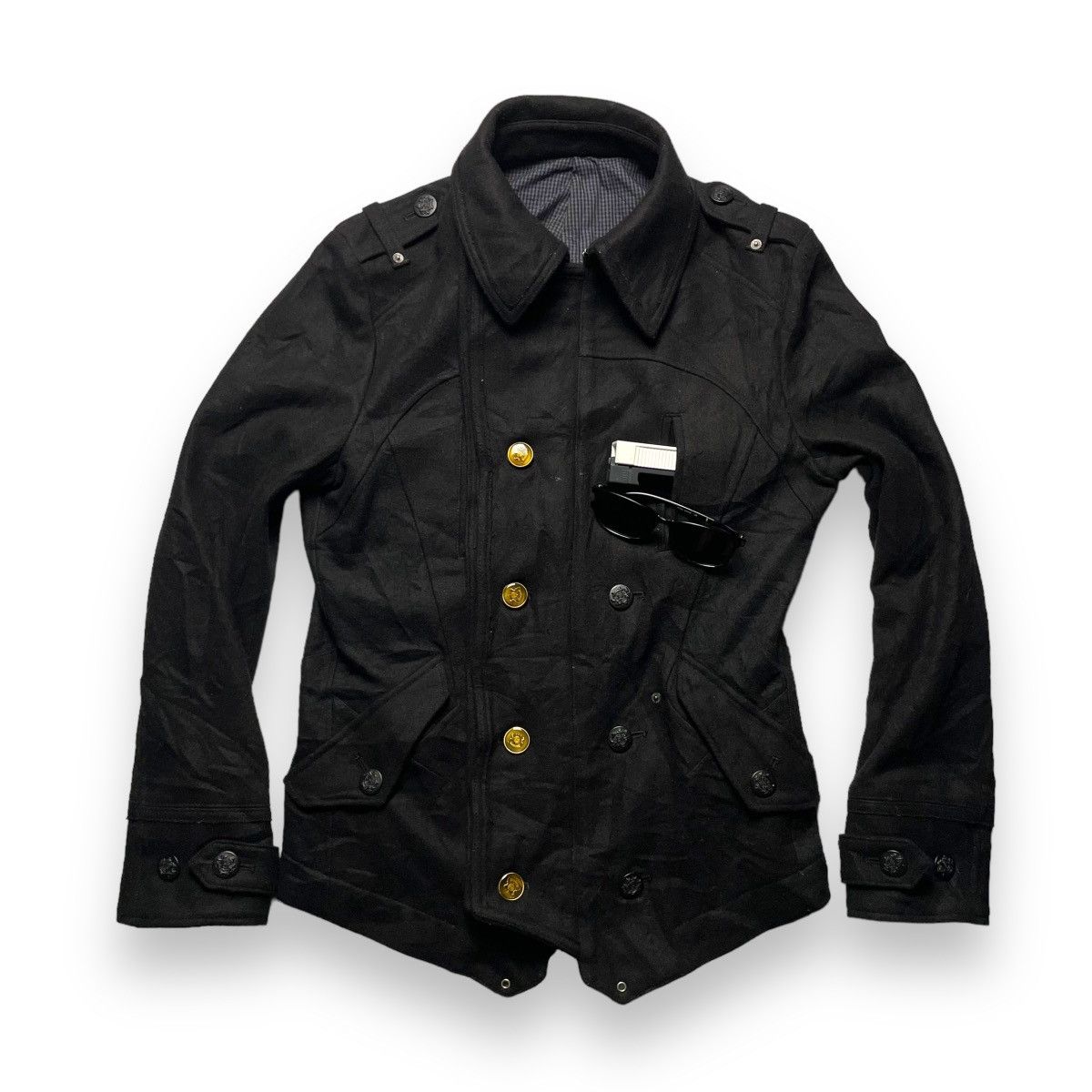 If Six Was Nine × Le Grande Bleu (L.G.B.) × PPFM 🇯🇵 VINTAGE PPFM WOOL PEA COAT PUNK GOTHIC JACKET Size US L / EU 52-54 / 3 - 1 Thumbnail