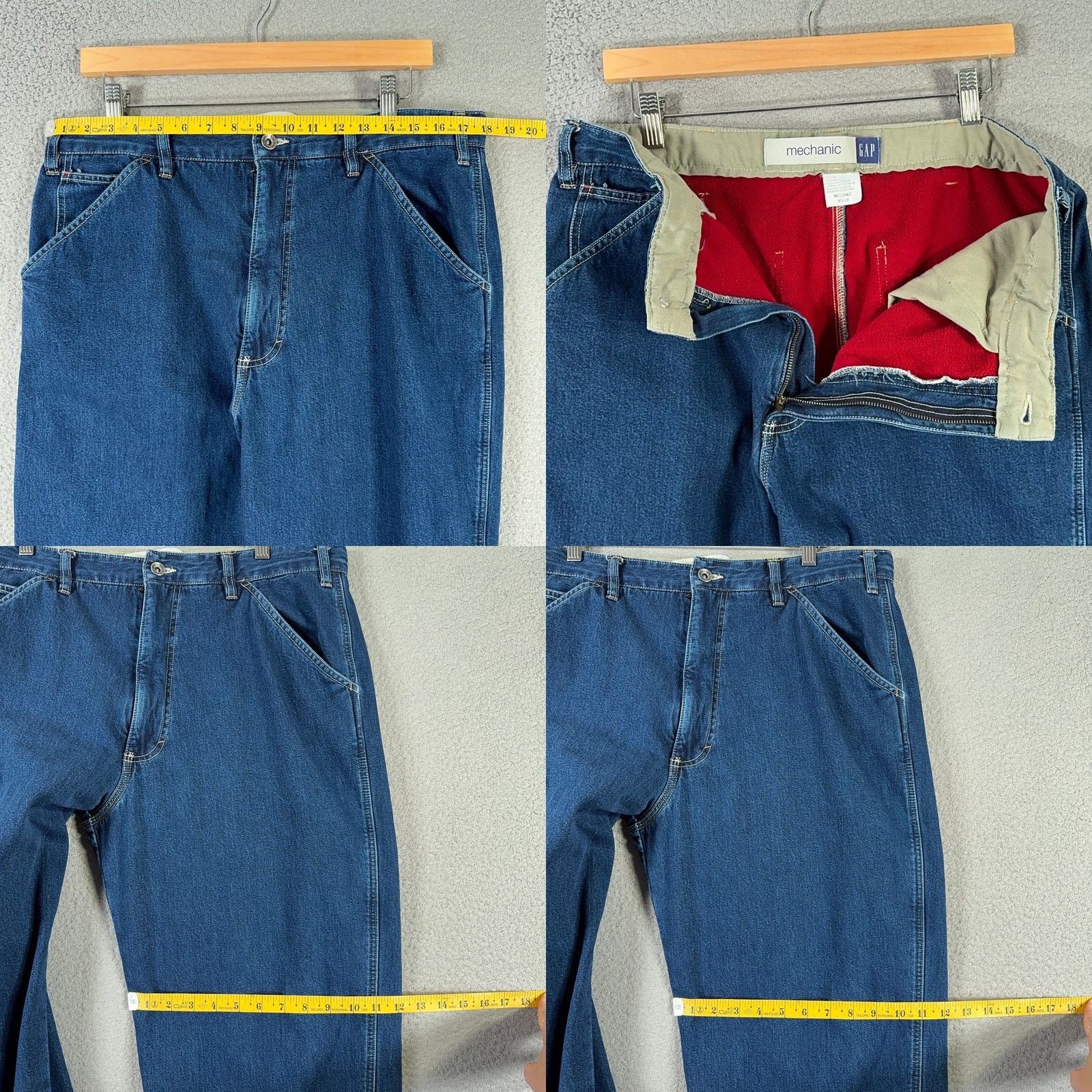 Gap VINTAGE Gap Fleece Lined Carpenter Jeans Mens 36x30 Work Relaxed Mechanic Pants Blue Denim Cotton Baggy Logo 90s Men jeans Size US 36 / EU 52 - 8 Thumbnail