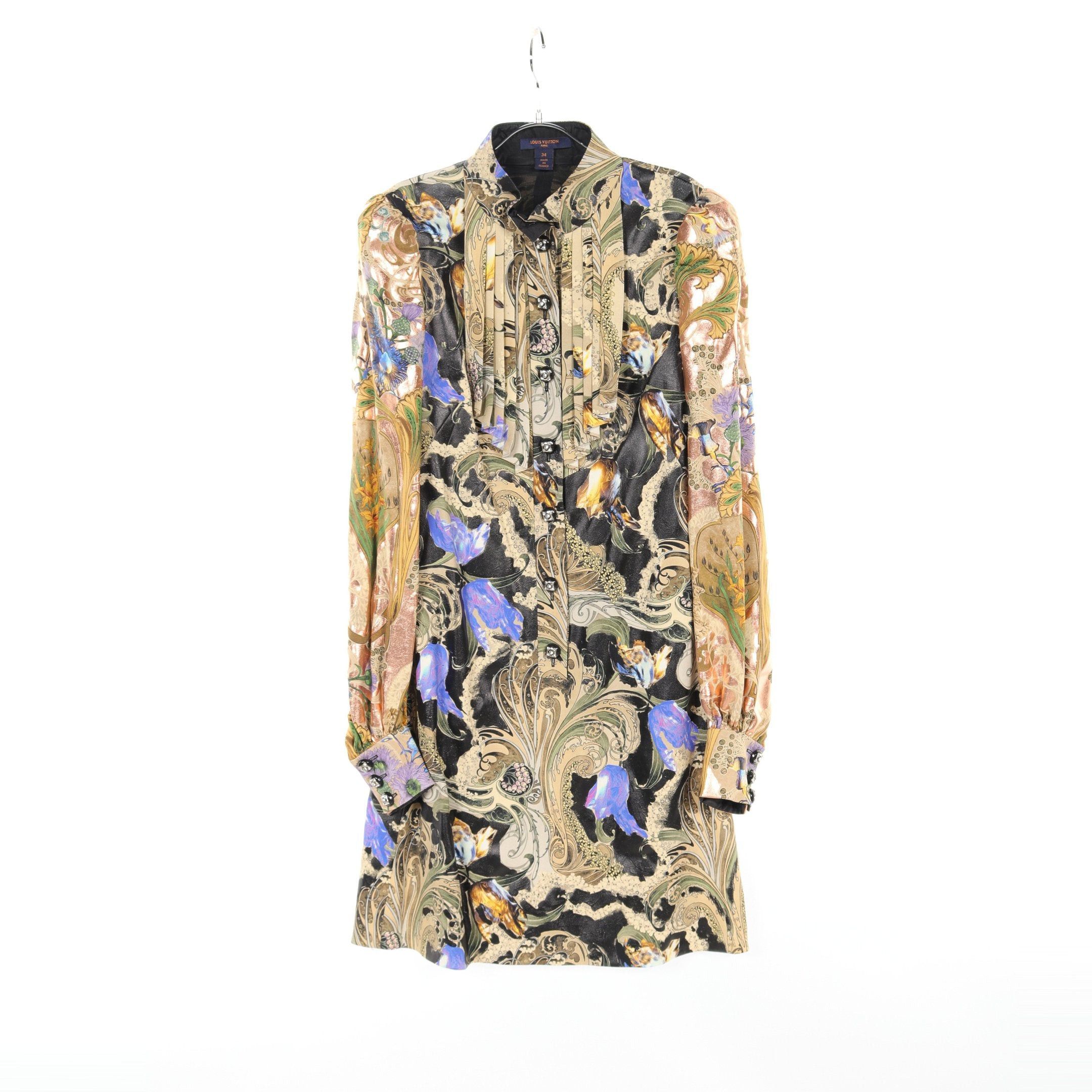 Louis Vuitton Louis Vuitton One Piece Floral Pattern Silk Black Multicolor Size ONE SIZE - 1 Thumbnail