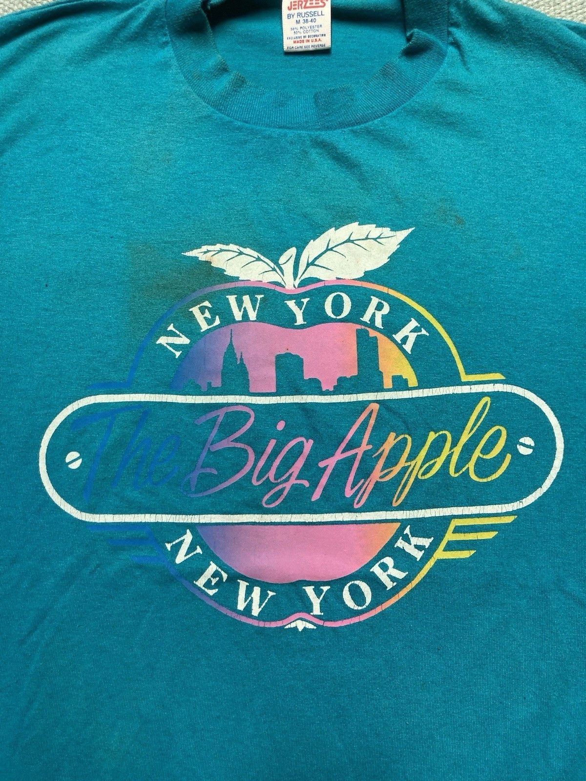 Jerzees × Vintage 80s t shirt New York the big apple rainbow soft thin medium Size US M / EU 48-50 / 2 - 2 Thumbnail