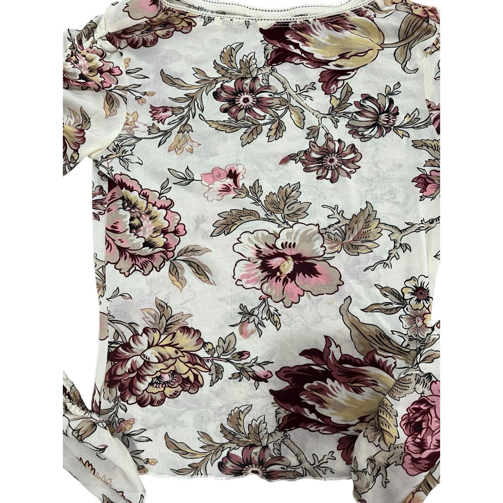 The Unbranded Brand White Mesh Top Floral long sleeve waist sheer Size S / US 4 / IT 40 - 2 Thumbnail