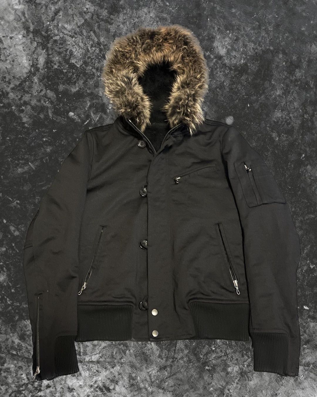 image of If Six Was Nine x Le Grande Bleu L G B Shellac Fur Hooded Astro Jacket in Black, Men's (Size Small)