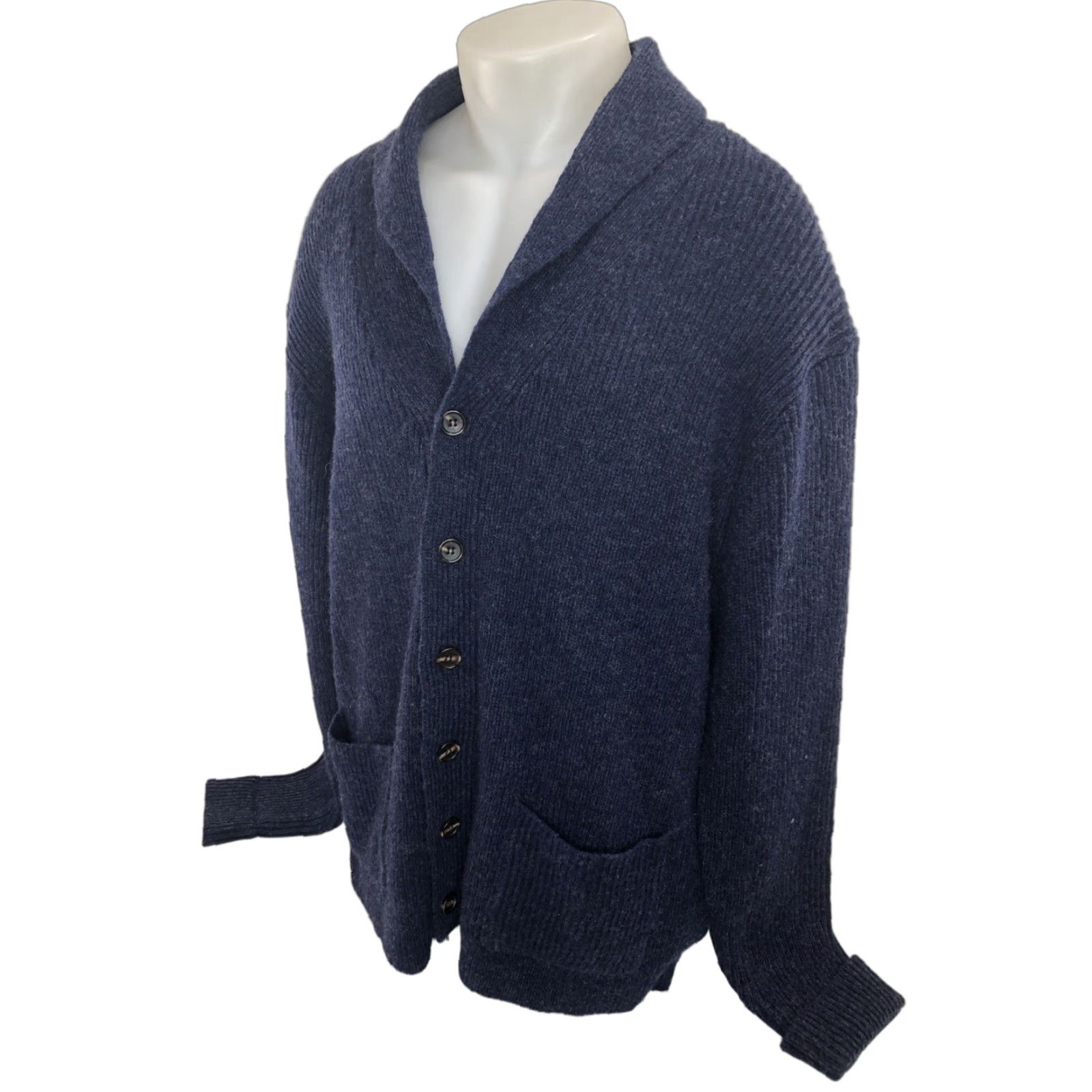 Vintage LINE OF TRADE SHETLAND WOOL Cardigan Mens 2XL Sweater Blue Wool Lined 2XL Mens Size US XXL / EU 58 / 5 - 1 Thumbnail