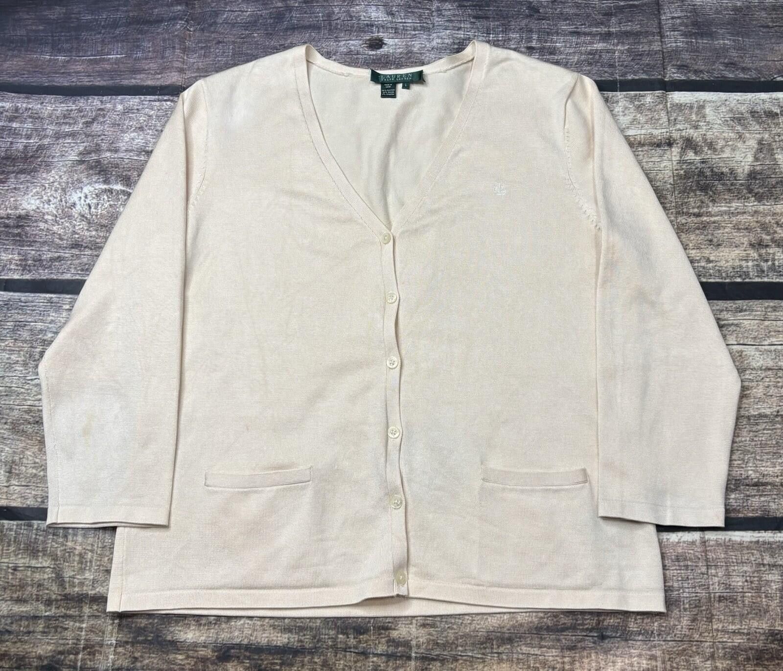 Lauren Ralph Lauren Lauren Ralph Lauren Cardigan Sweater L Silk Stretch Ivory Size L / US 10 / IT 46 - 1 Thumbnail