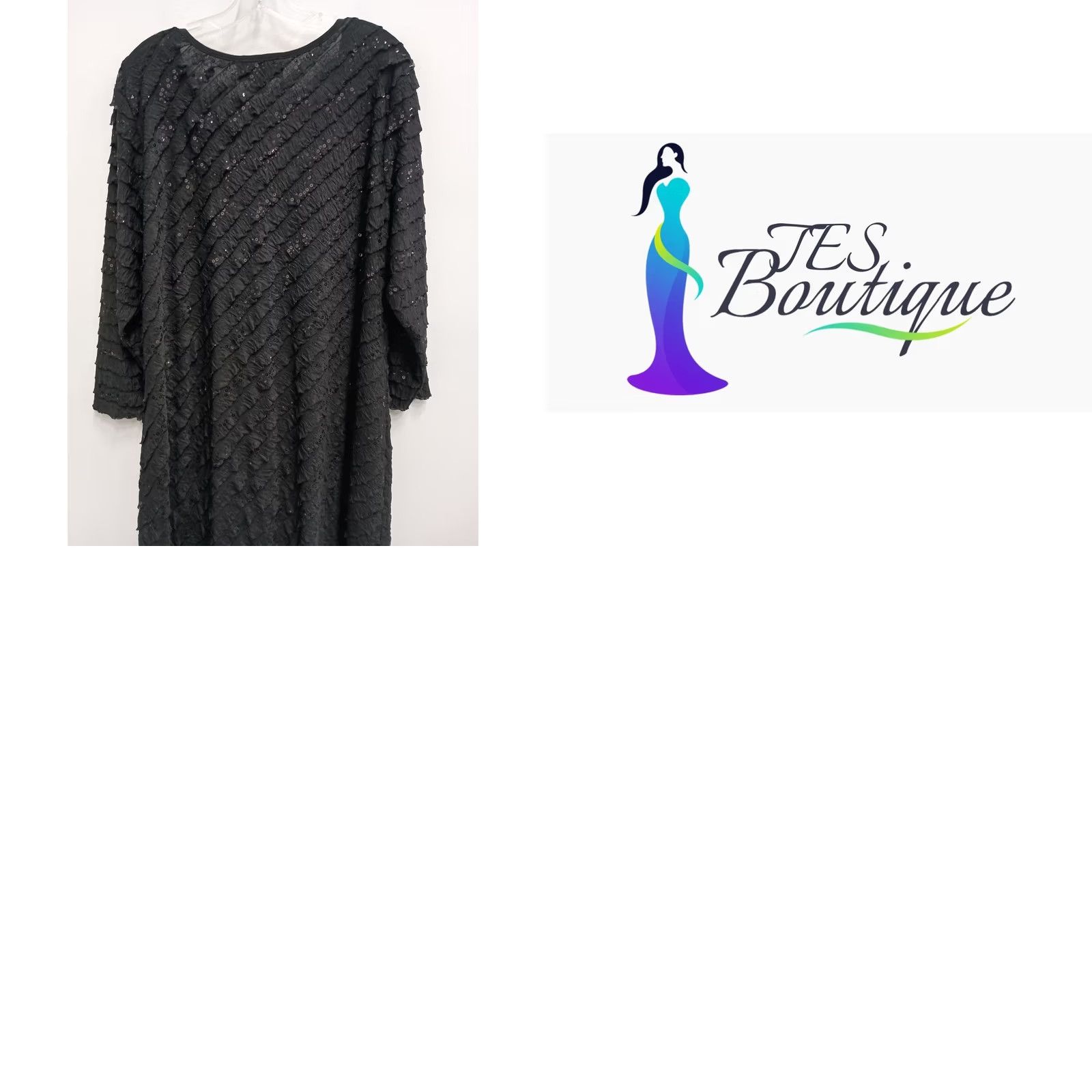 Vintage Antthony Tunic Top Womens 1X Black Ruffle Sequined Whimsygoth Holiday NWT Blouse Long Sleeve Pullover Knit Polyester Spandex Casual Sleeve Ladies Glam Size XL / US 12-14 / IT 48-50 - 8 Thumbnail