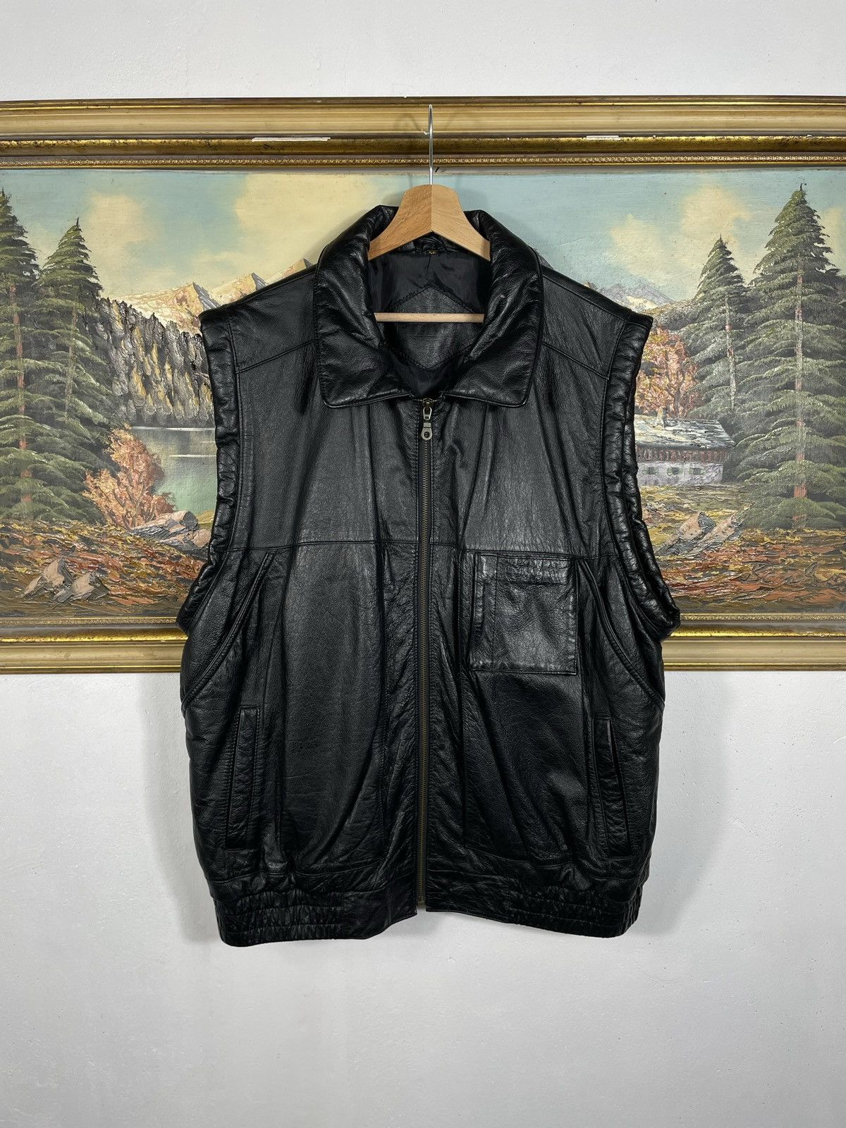 Vintage Black Retro 90s Genuine Real Leater Vest Punk Rock Motocycle Size US XL / EU 56 / 4 - 1 Thumbnail