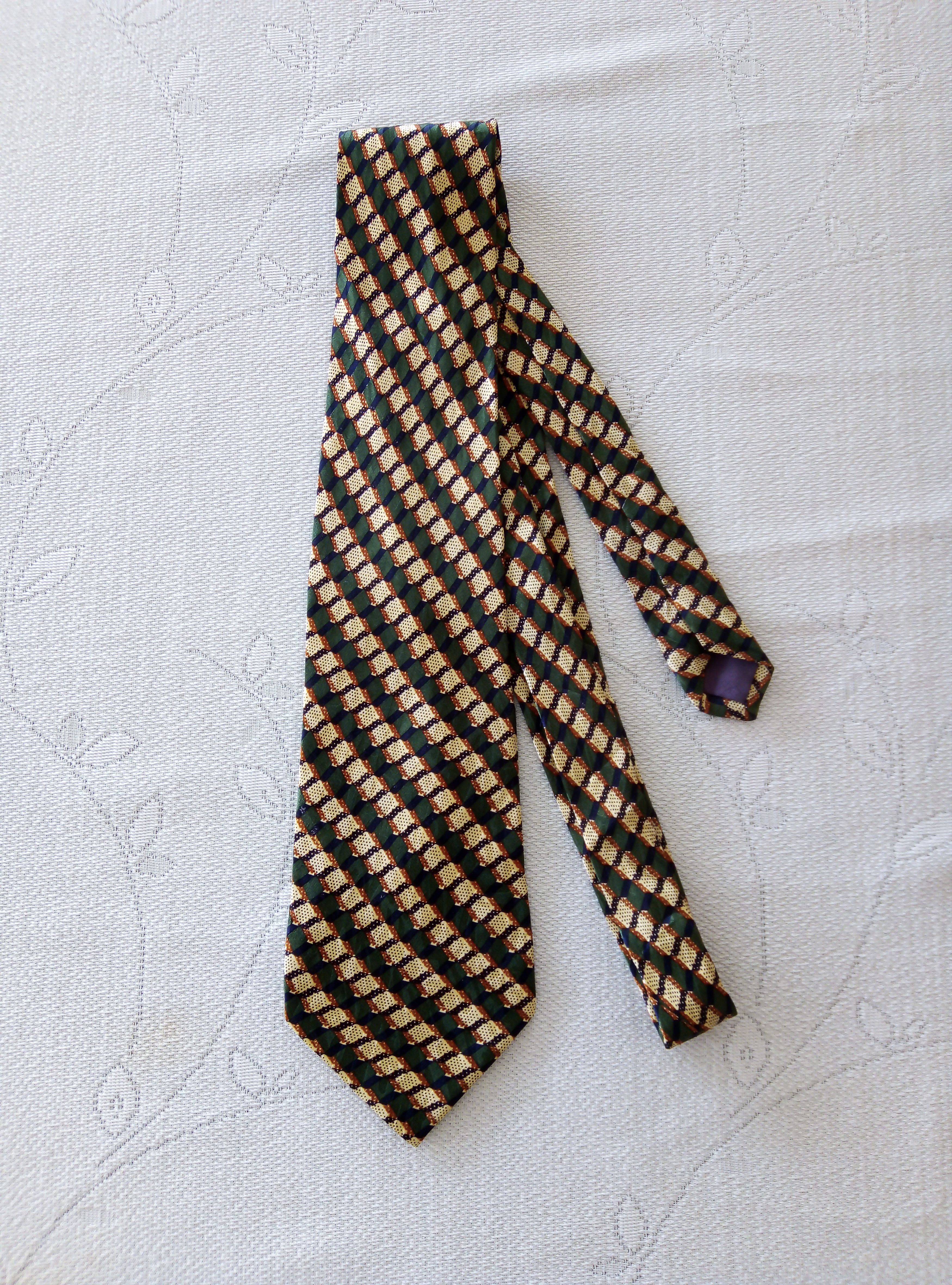 image of Archival Clothing Elle Milano Overprint Pure Silk Necktie Tie, Men's