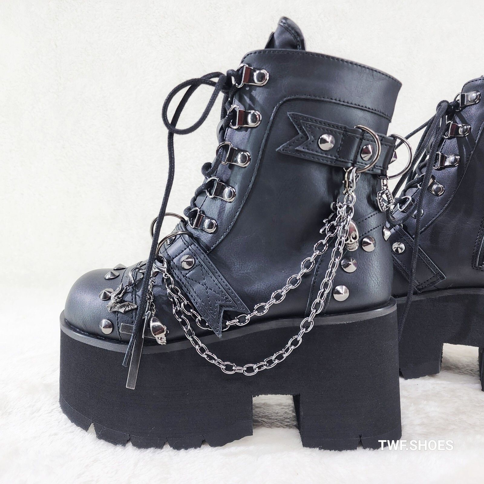 Other DEMONIA Ashes 3.5" Platform Goth Punk Boots Chain Charms 52 Size US 6 / IT 36 - 3 Thumbnail