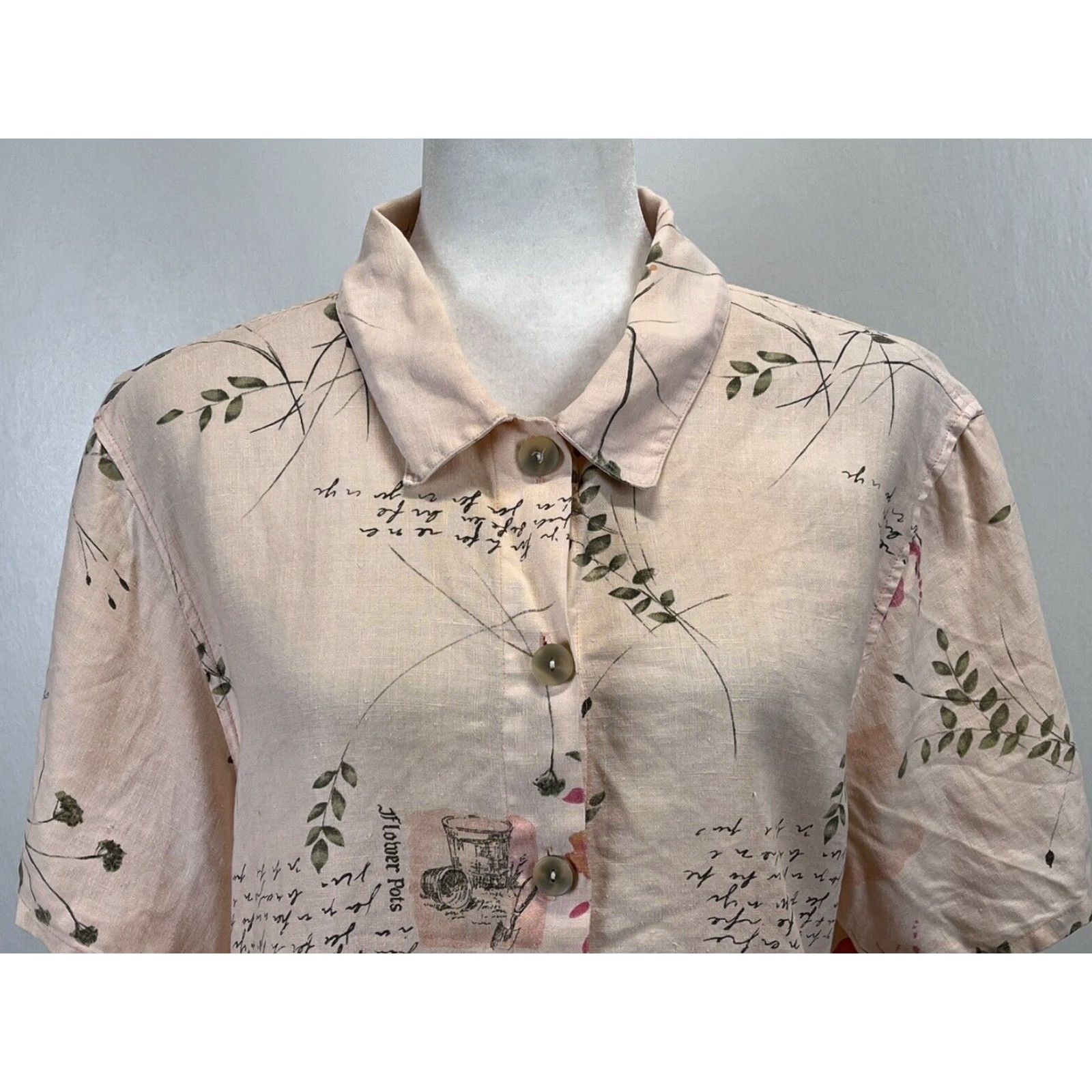 Vintage VINTAGE Dressbarn Linen Pink Botanical Shirt Womens Medium Short Sleeve Button-Up Size M / US 6-8 / IT 42-44 - 5 Thumbnail