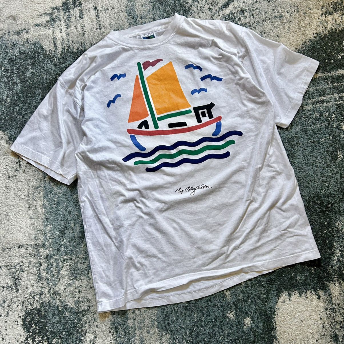Vintage 80s BO BENDiXEN DENMARK HEAVYWEiGHT 2XL SAiLBOAT TEE POP ART Size US XXL / EU 58 / 5 - 1 Thumbnail