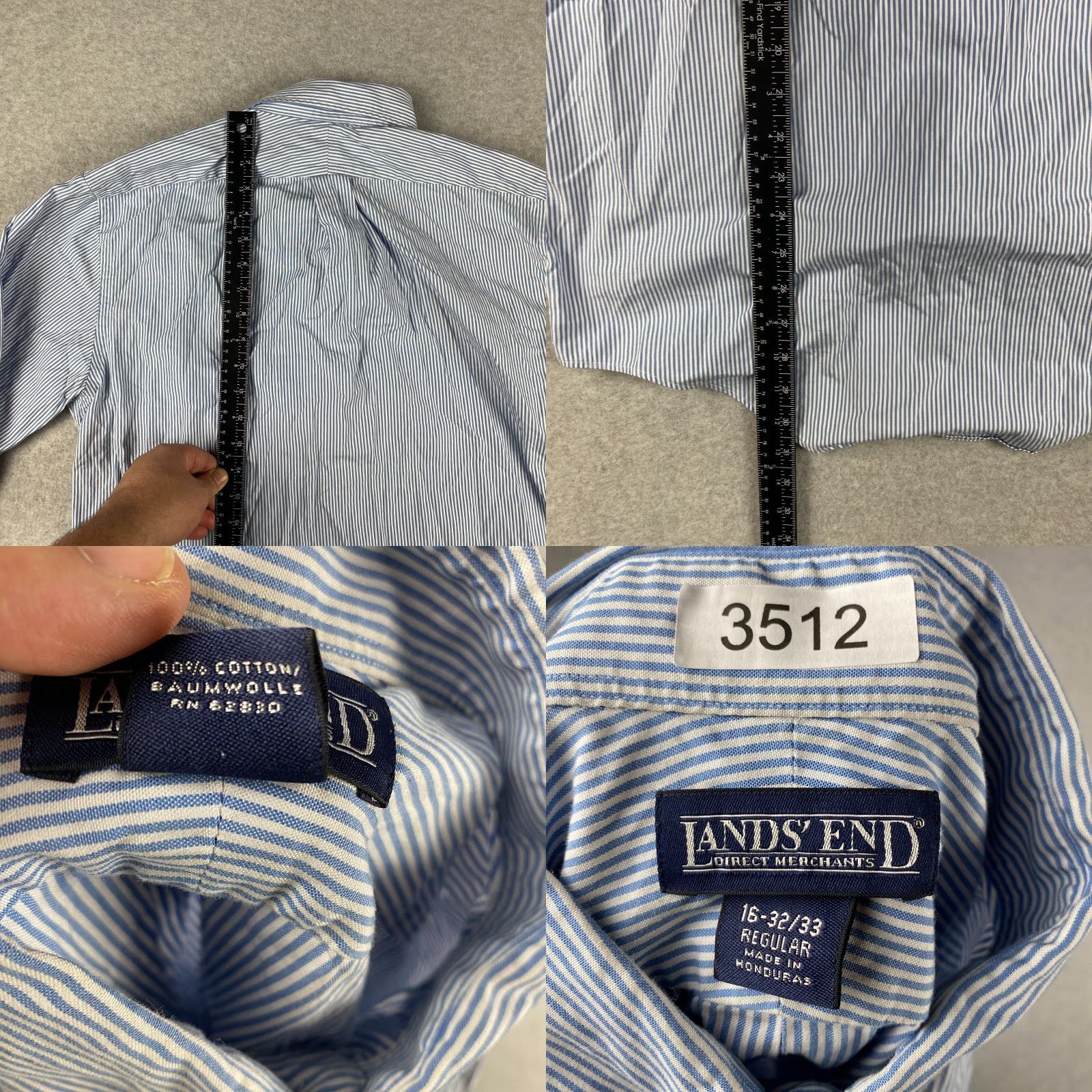 Lands' End Lands' End Shirt Mens 16 Pinstripe Blue White Button Down Long Sleeve Size US L / EU 52-54 / 3 - 8 Thumbnail