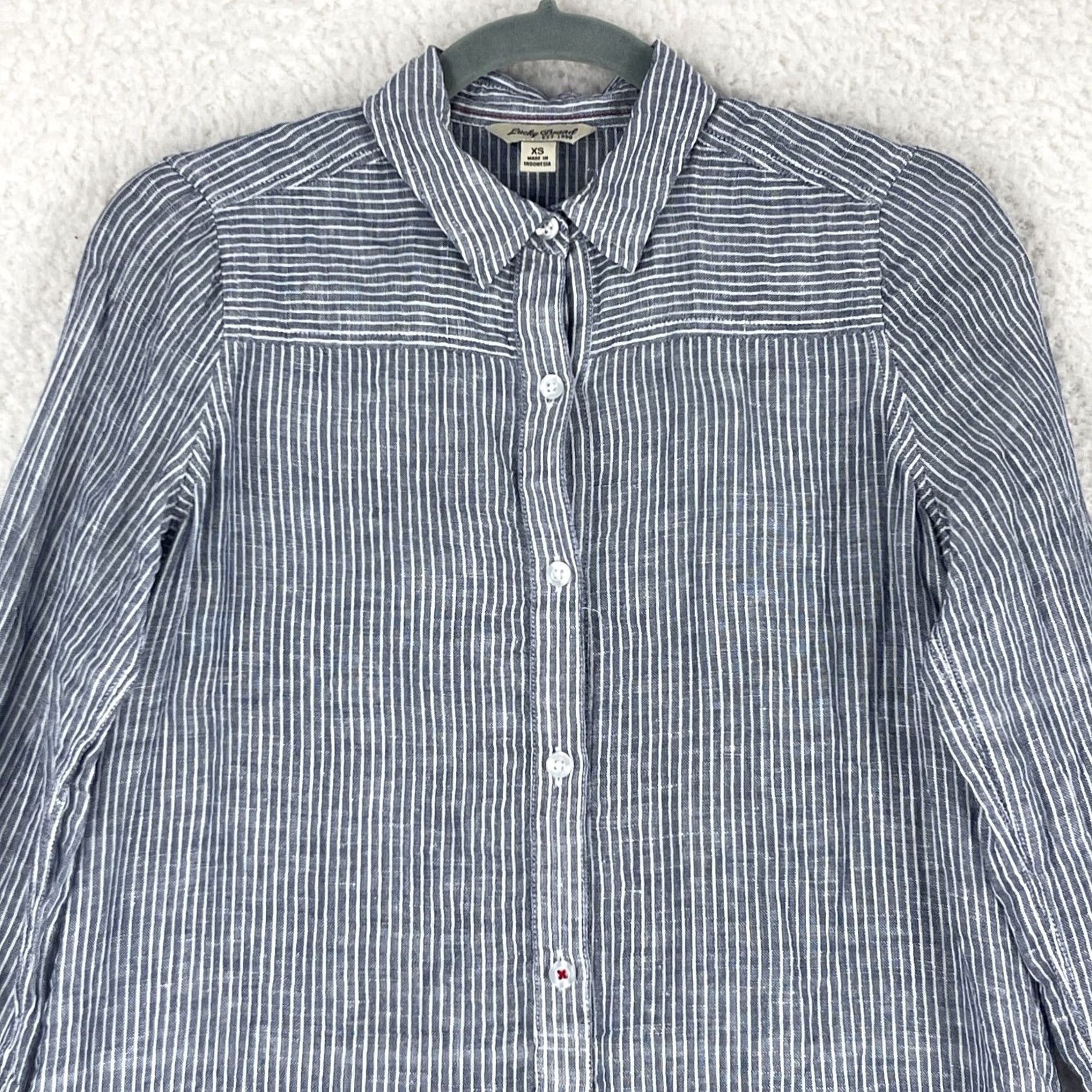 Lucky Brand Lucky Brand Womens XS Blue Stripe Linen Blend Button-Up Shirt Casual Shirt XS Regular Women Blue Striped Button-Up Bohemian Linen Blend Casual Size XS / US 0-2 / IT 36-38 - 2 Thumbnail