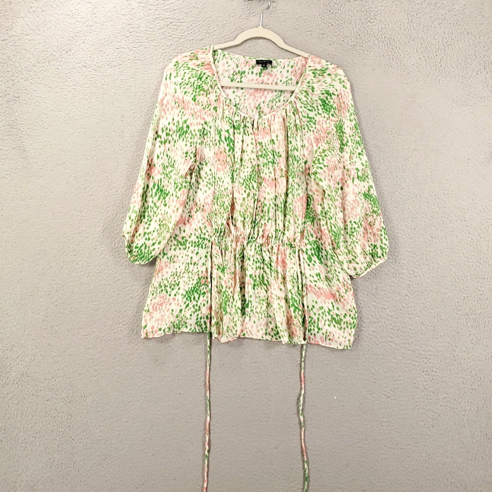 Talbots Talbots Blouse Womens 12 Multicolor Geometric 3/4 Sleeve Tie Front Lightweight Sheer Bohemian Classic Size XL / US 12-14 / IT 48-50 - 2 Thumbnail