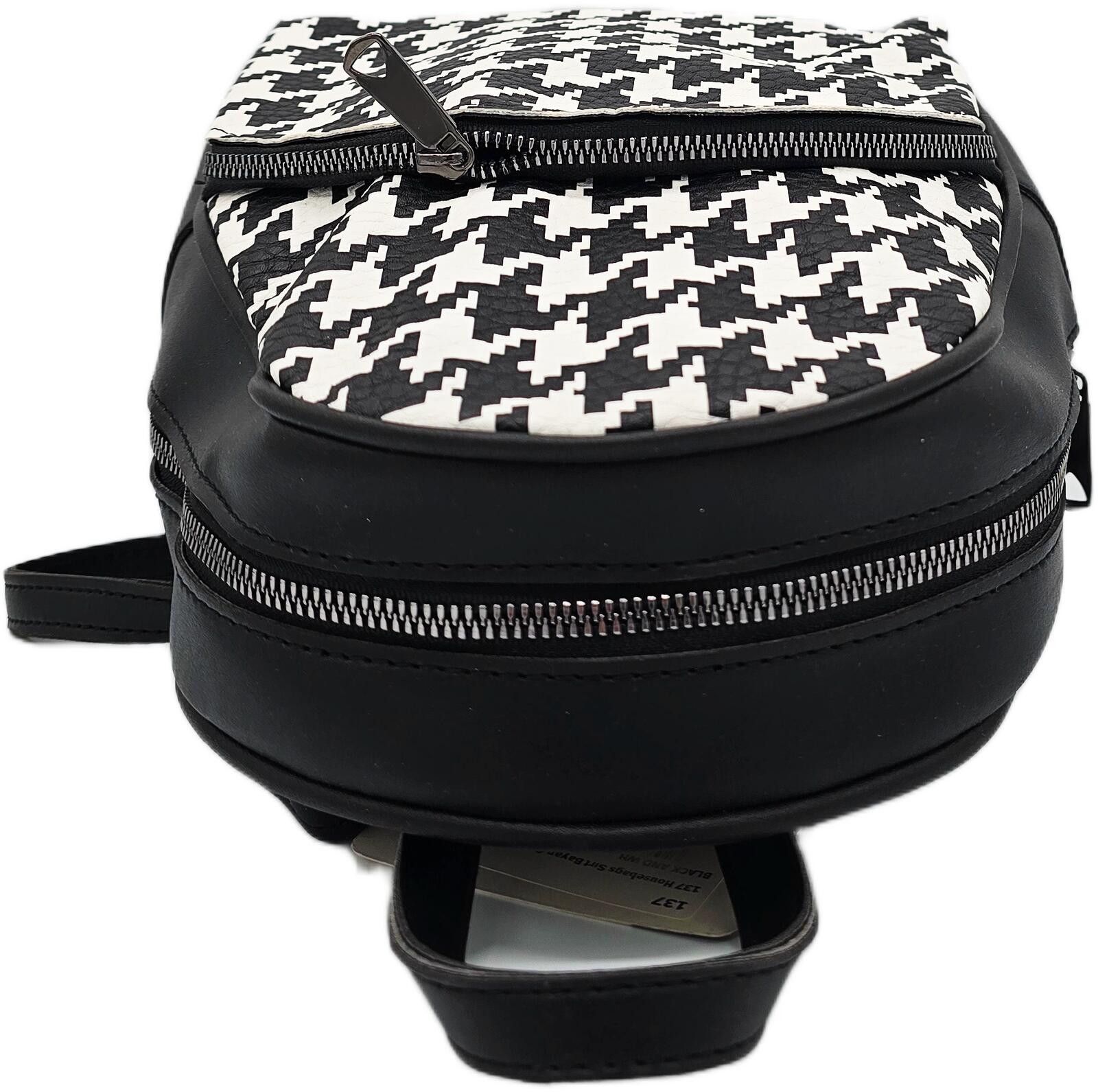 The Unbranded Brand Black and White Houndstooth Pattern Backpack Size ONE SIZE - 5 Thumbnail