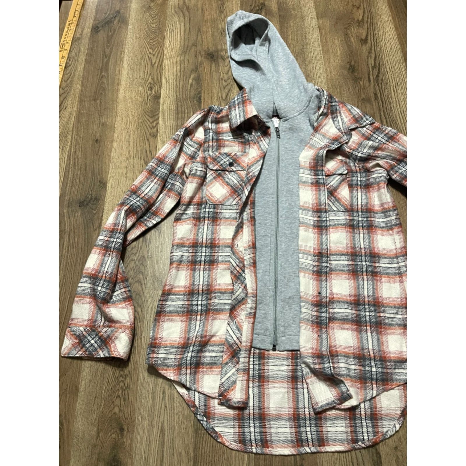 Vintage CI SONO Full Zip Hoodie Women's Size Small Orange White Gray Plaid Full Zip Size S / US 4 / IT 40 - 4 Thumbnail