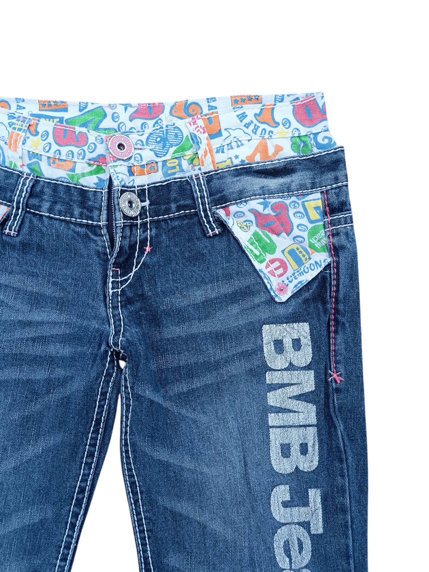 Designer VTG🔥BLUE MOON BLUE Double Waist Big Logo Paint Design Denim Size US 34 / EU 50 - 10 Thumbnail