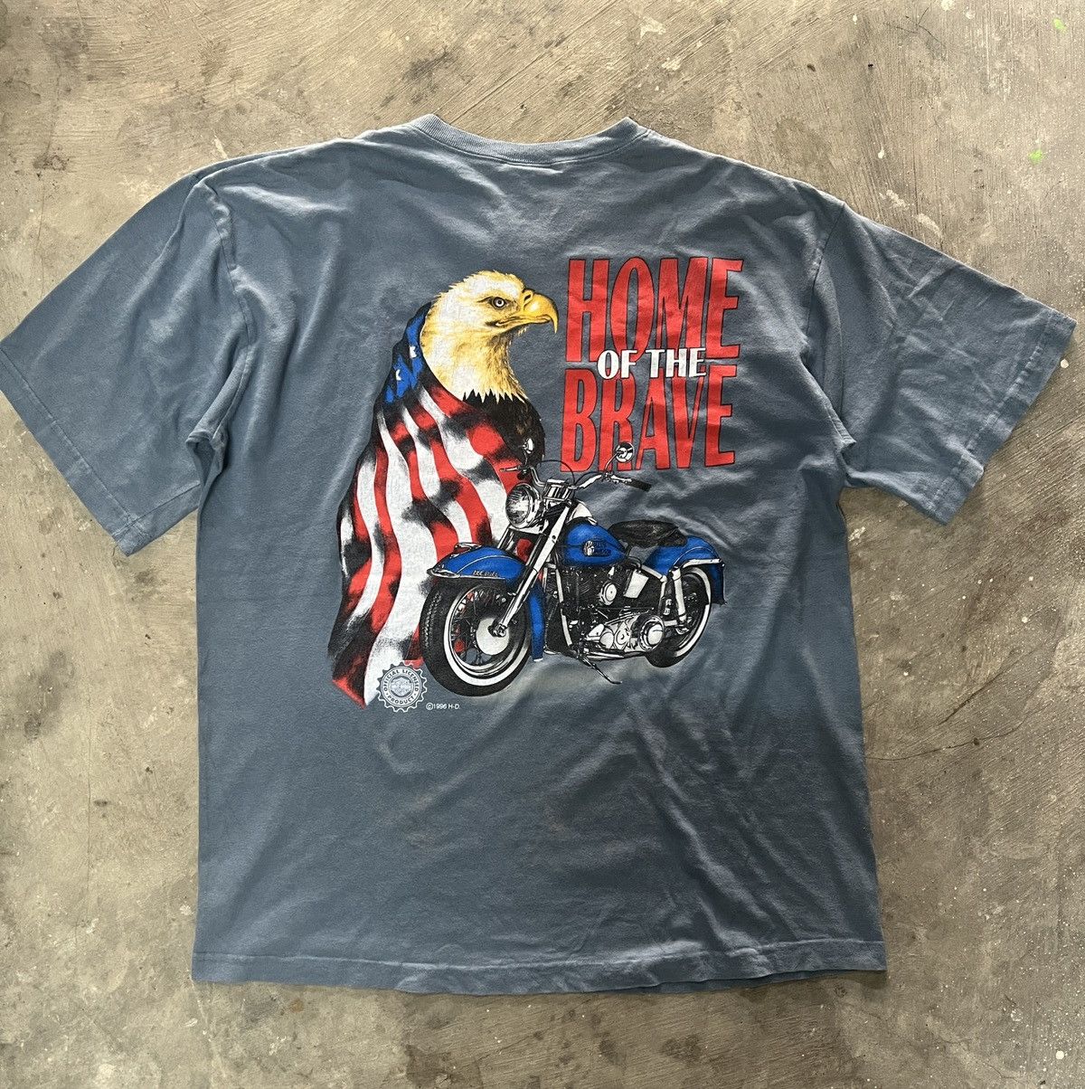 Harley Davidson Harley-Davidson Vintage Henley Blue Home Of the Brave 90s Size US L / EU 52-54 / 3 - 5 Thumbnail