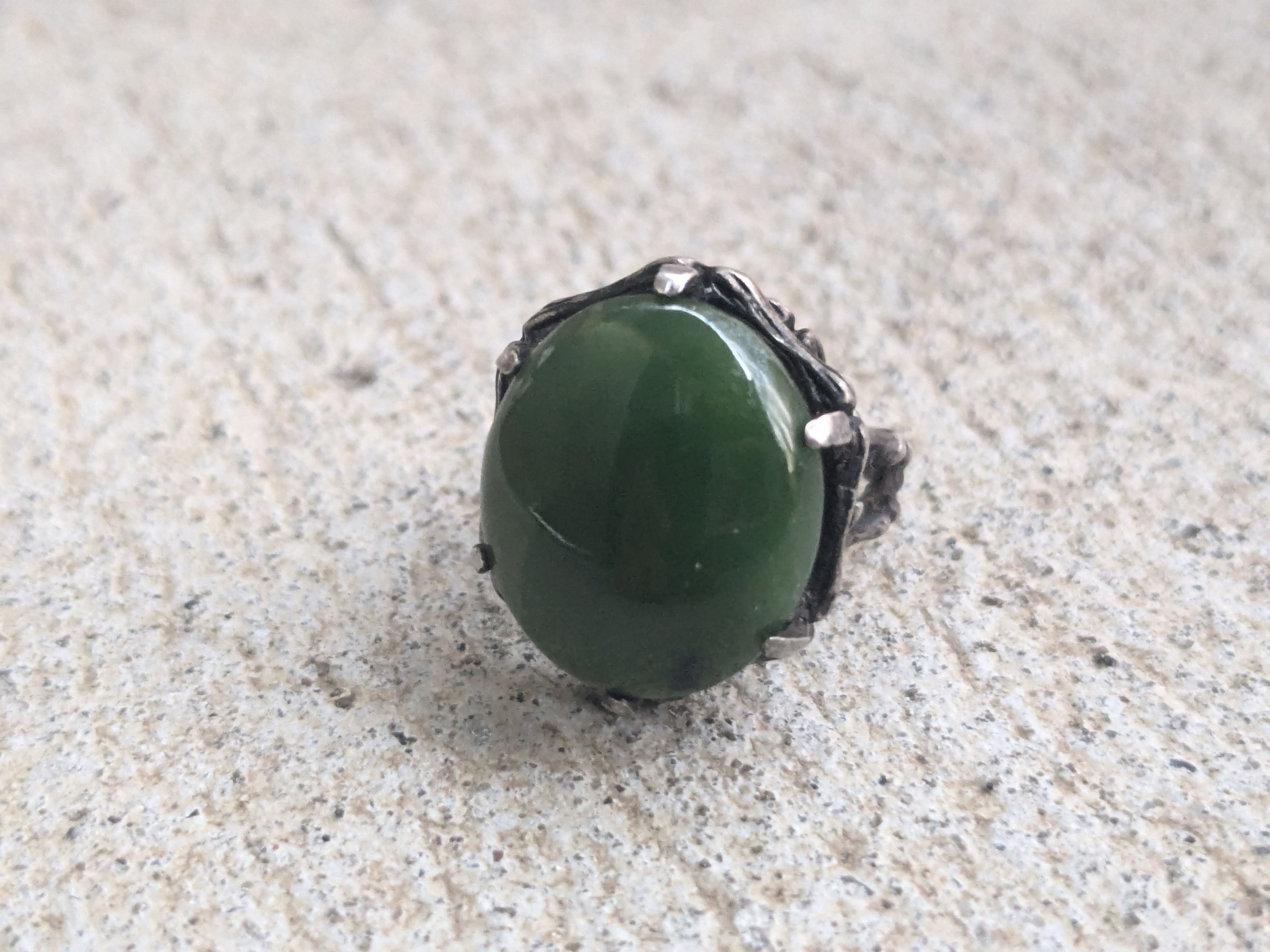 Vintage Vintage Sterling Silver Ring Green Jade 5.25 Brutalist Size ONE SIZE - 4 Thumbnail