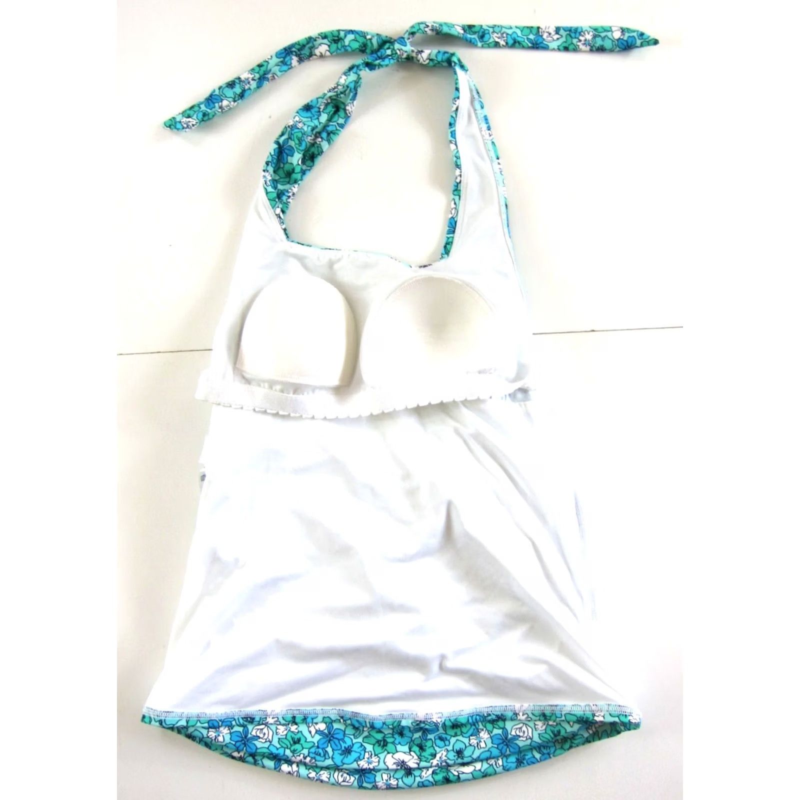 Lands' End Lands' End Green Blue Teal White Floral Built In Bra Halter Tankini Swim Top 4 Womens Swim Top Size S / US 4 / IT 40 - 4 Thumbnail