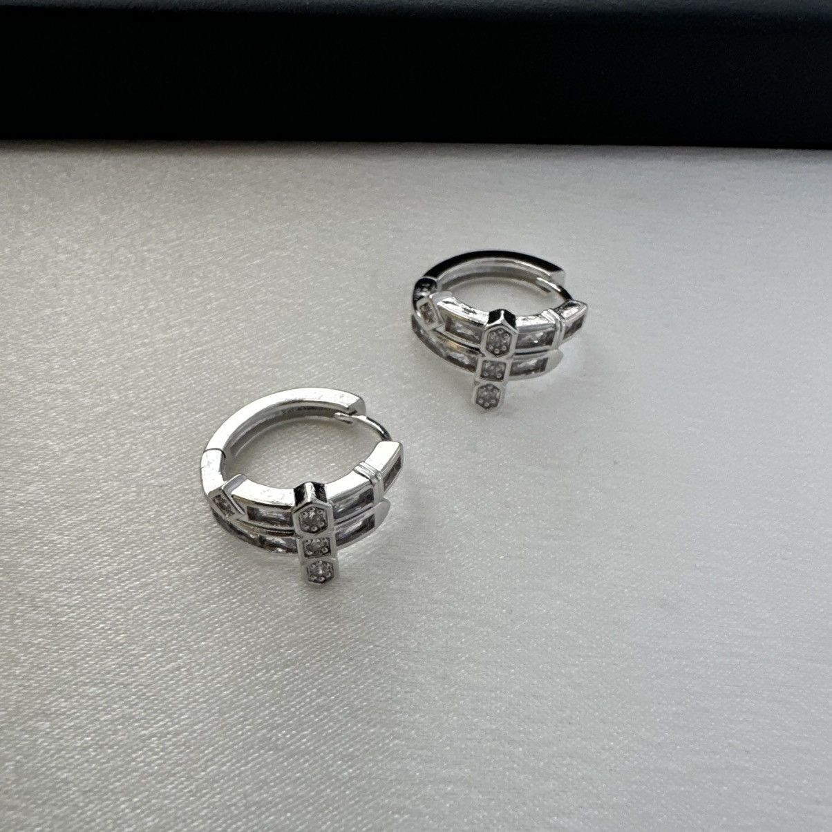 Other CZ Cross Hoop Earrings for Men Women,Hip Hop Unisex Style Size ONE SIZE - 3 Thumbnail