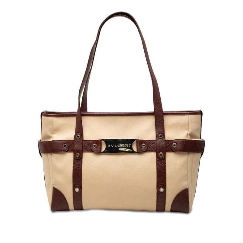 Bvlgari Bvlgari Canvas Leather Tote Bag Beige Size ONE SIZE - 1 Thumbnail
