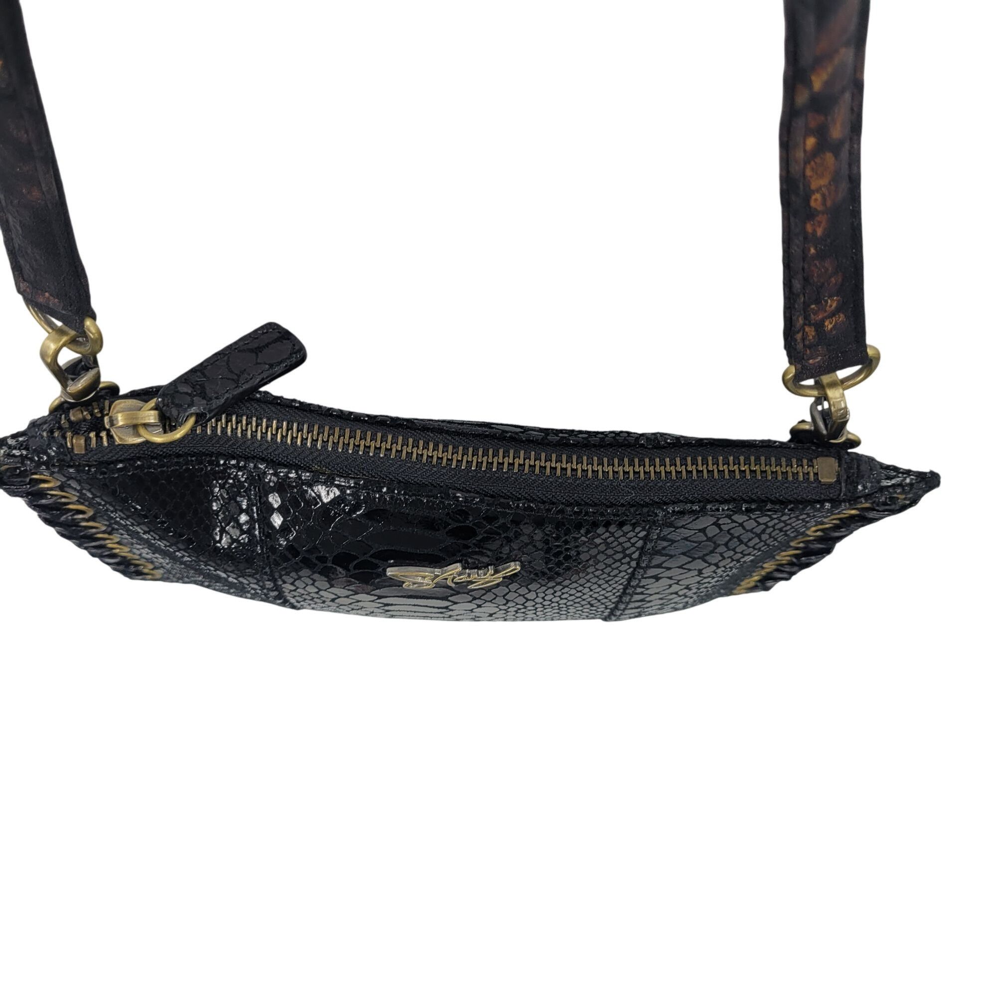 Other Y2K Sharif Black Faux Snake Wristlet Clutch Bag Baguette Gro Size ONE SIZE - 8 Thumbnail