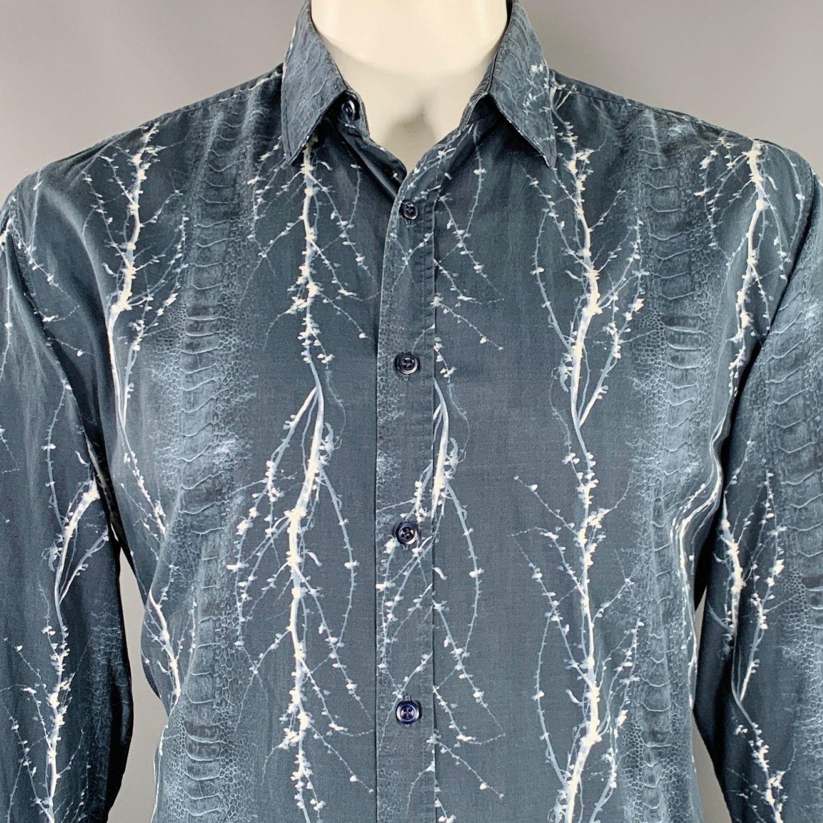 Other Size XL Navy White Abstract Cotton Long Sleeve Shirt Size US XL / EU 56 / 4 - 2 Thumbnail