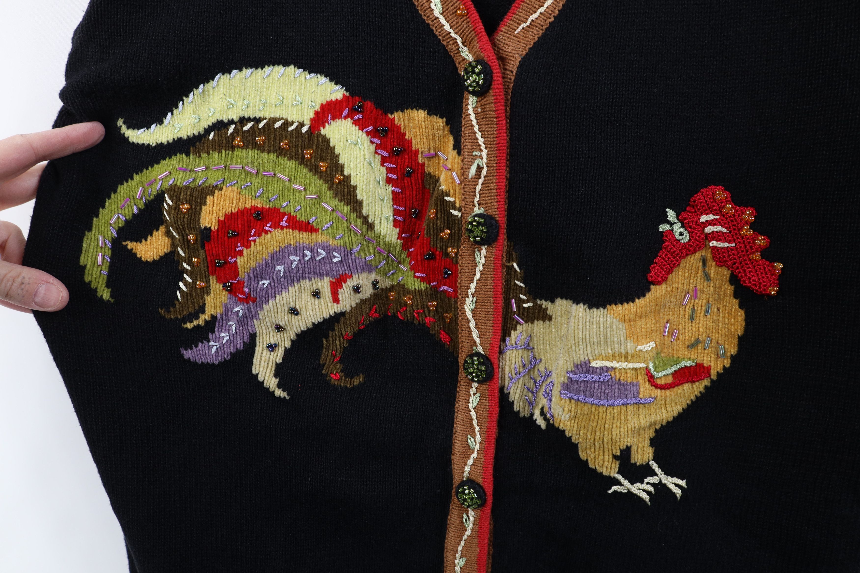 Vintage Vintage 90s Streetwear Embroidered Chicken Cardigan Sweater Size L / US 10 / IT 46 - 6 Thumbnail