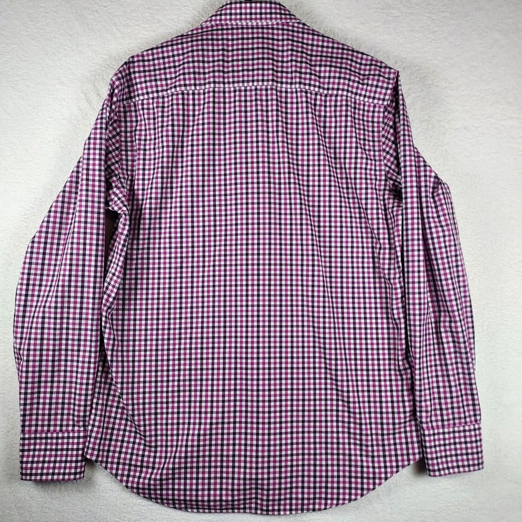 BUGATCHI Bugatchi Uomo Men’s 100% Cotton Pink Purple Check Button-Down Shirt Slim Fit Shirt L Pink Purple Check Men’s Shirt 15.5 Neck Mens Regular Fit Bant Size US L / EU 52-54 / 3 - 7 Thumbnail