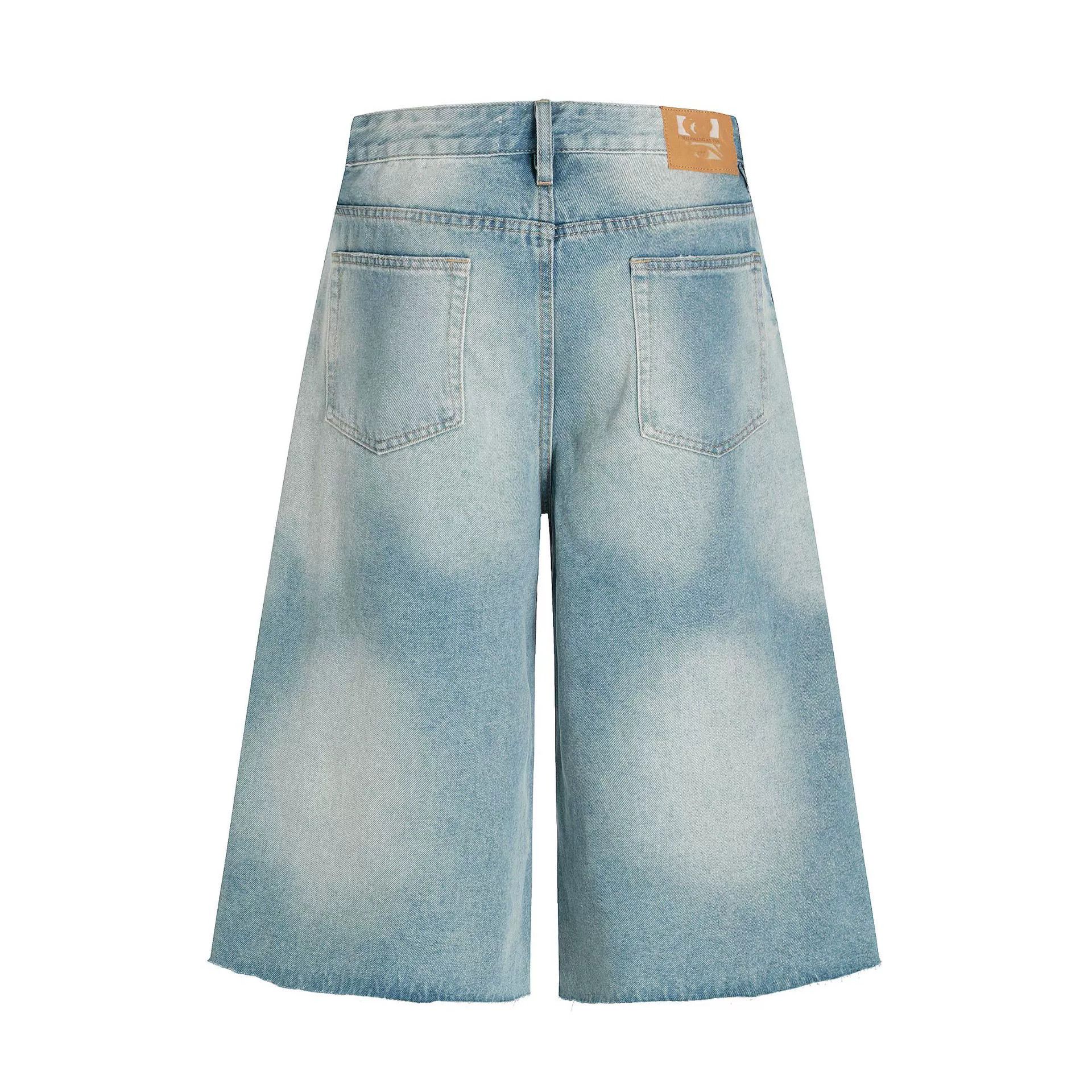 Jean American distressed men's vintage raw edge blue denim shorts Size US 32 / EU 48 - 3 Thumbnail