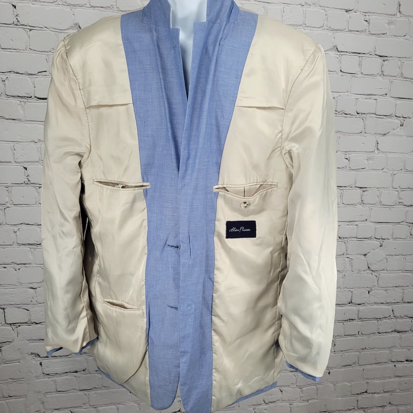 Doublet Alan Flusser Blue Cotton 2 Button Double Vent Sport Coat Blazer 40R Mens Regular Notch - 2 Piece, Solid, Preppy, Business Casual Size 40R - 7 Thumbnail
