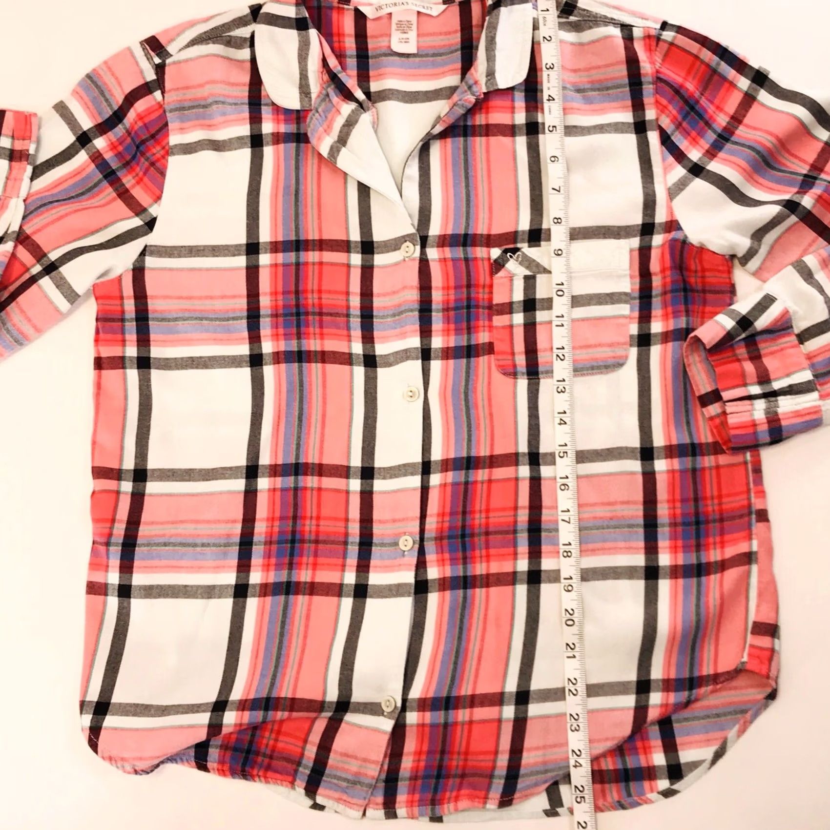 Victoria's Secret VS Pink Shirt Petite Small Plaid Long Sleeve Button Down Heart Embroidered Size S / US 4 / IT 40 - 7 Thumbnail