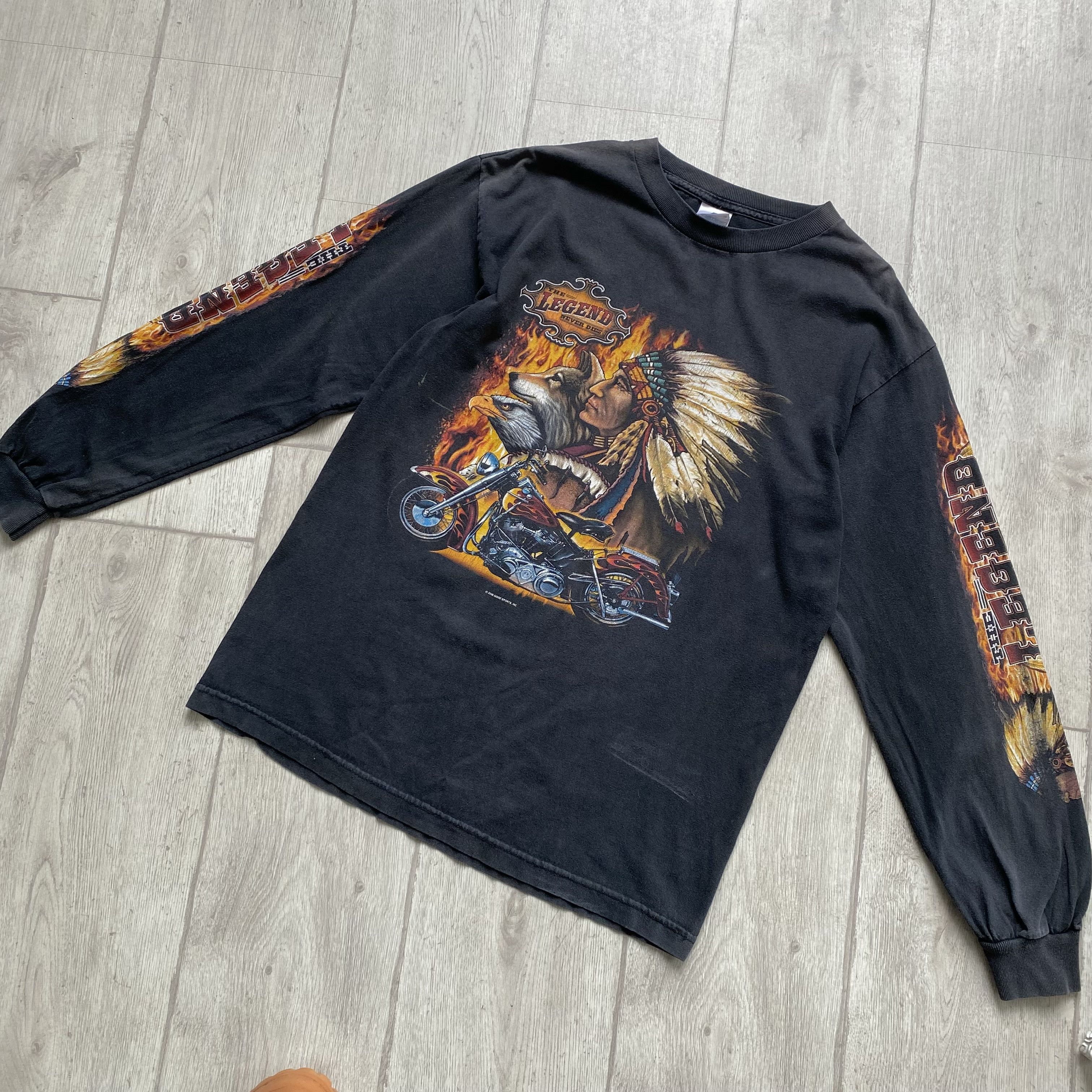 Harley Davidson 🏍️Vintage Flame Wolf Harley Davidson style USA Longsleeve Size US S / EU 44-46 / 1 - 8 Thumbnail