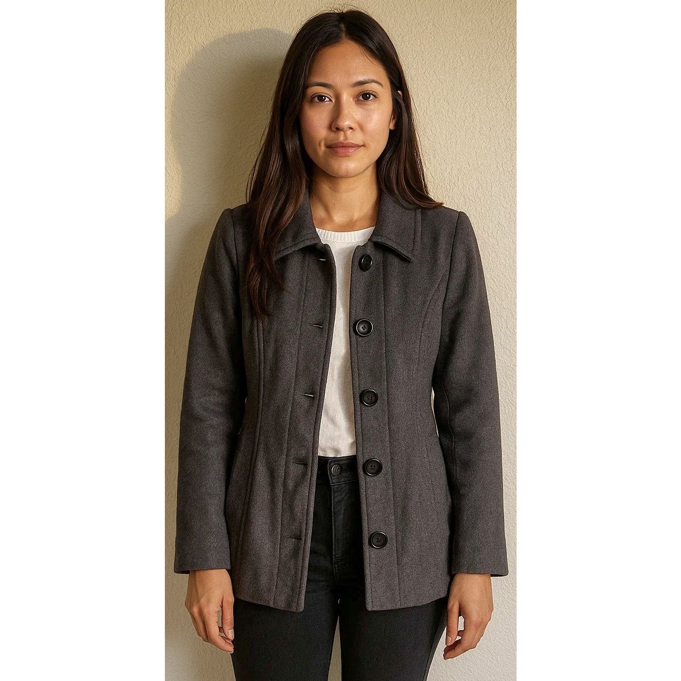 London Fog London Fog Women's Wool Blend Pea Coat - Dark Grey - M Size M / US 6-8 / IT 42-44 - 1 Thumbnail
