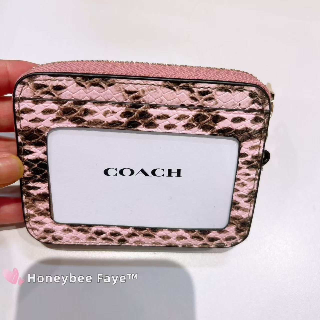 Coach Zip Card Case CEC53 Gold/Pink Snake-embossed leather Size ONE SIZE - 3 Thumbnail