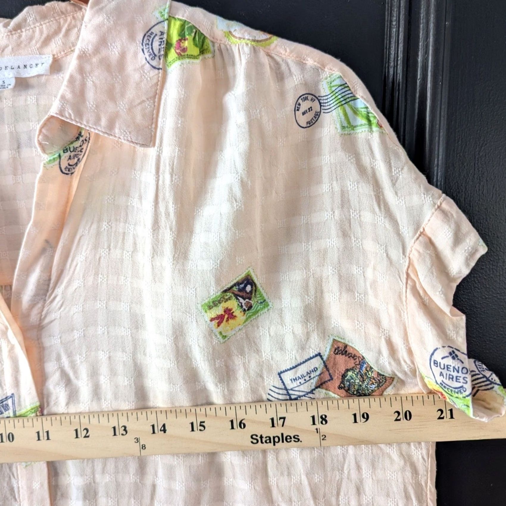 Stampd Jane + Delancey Blouse Short Sleeve Womens Peach Print Button Up Collared Casual Travel Summer Vintage No Size S / US 4 / IT 40 - 4 Thumbnail