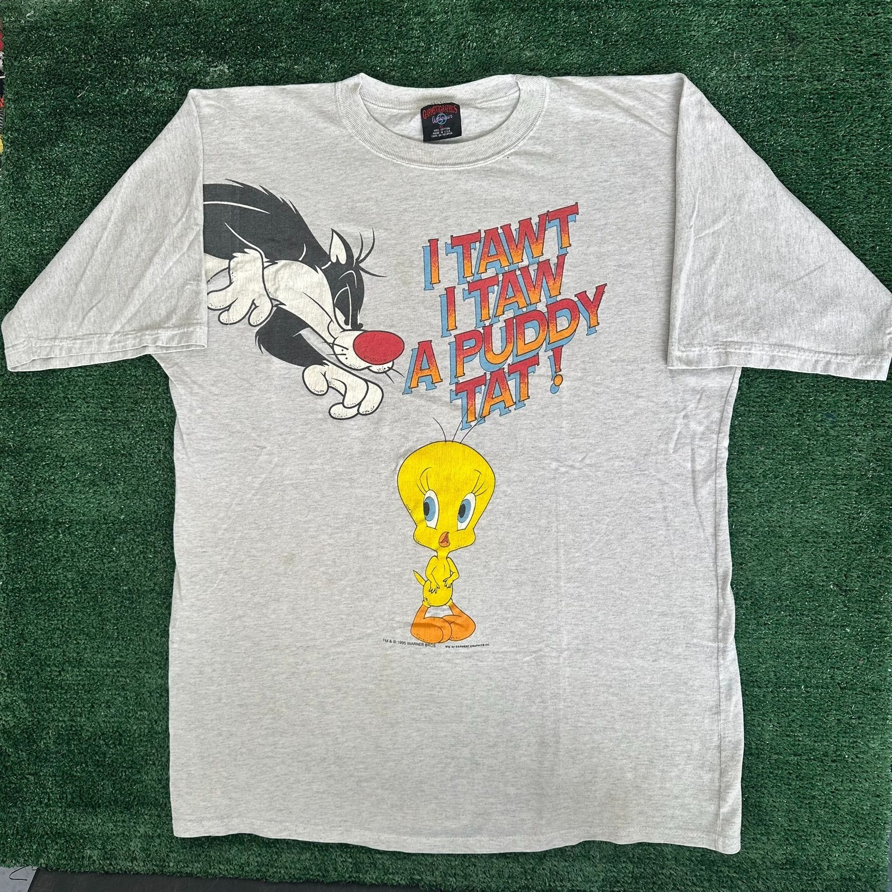 Warner Bros Vintage 90s Looney Tunes Sylvester Tweety T-Shirt Kimono Sle Size US XL / EU 56 / 4 - 1 Thumbnail