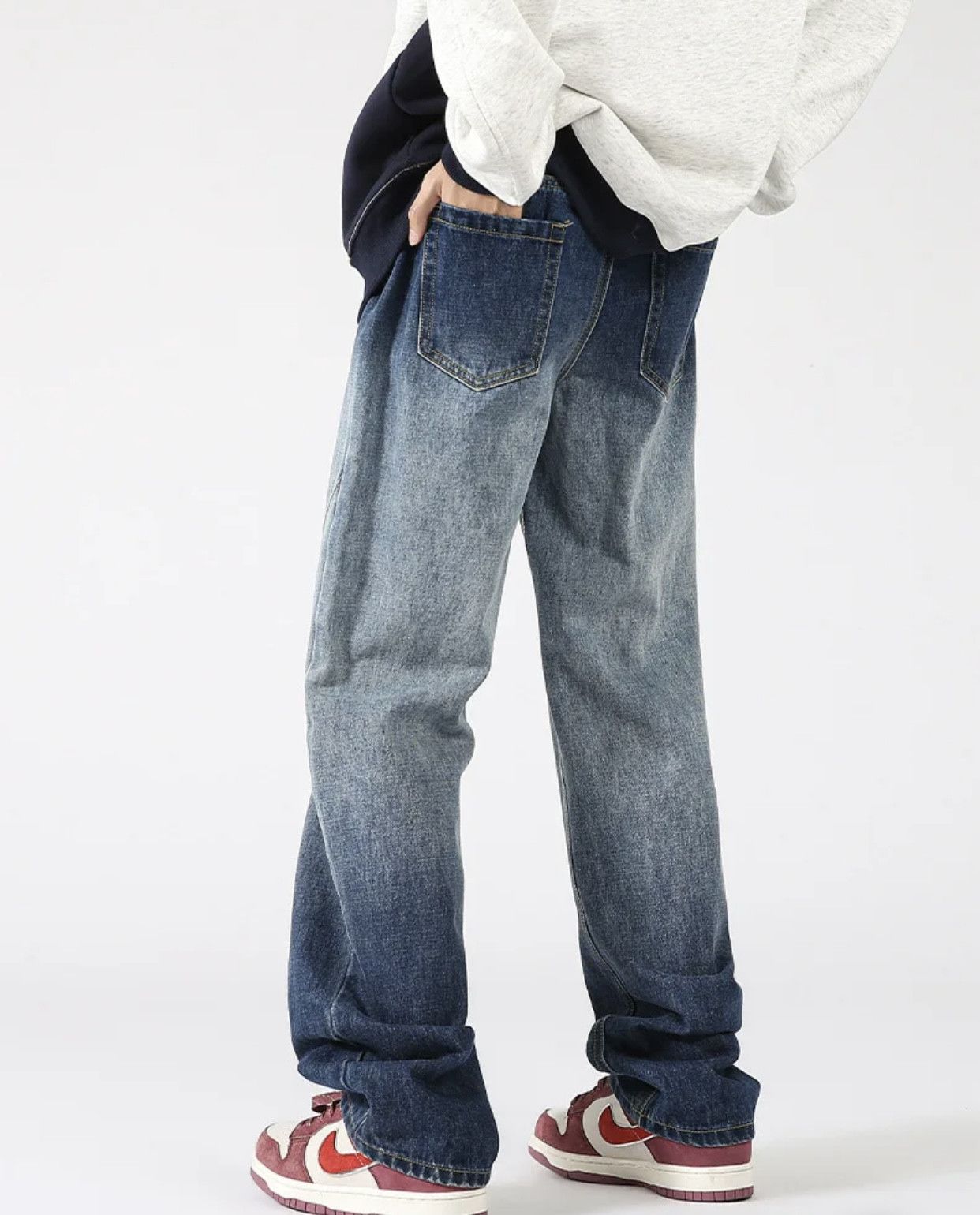 Denime × Japanese Brand Washed Old Jeans Men's Design Loose Tide Straight Pants Size US 31 - 3 Thumbnail