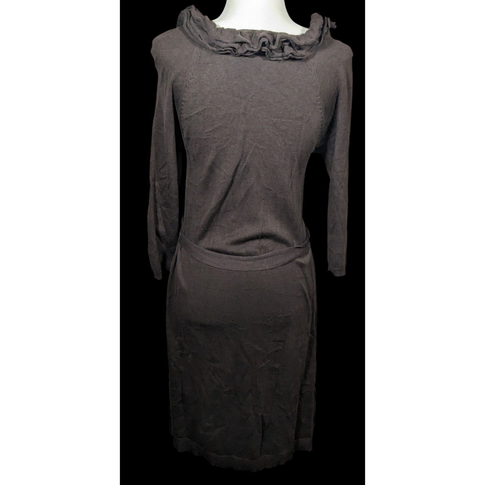 Other Rabbit Designs Brown/Grey Ruffle Neck Dress Size L / US 10 / IT 46 - 2 Thumbnail