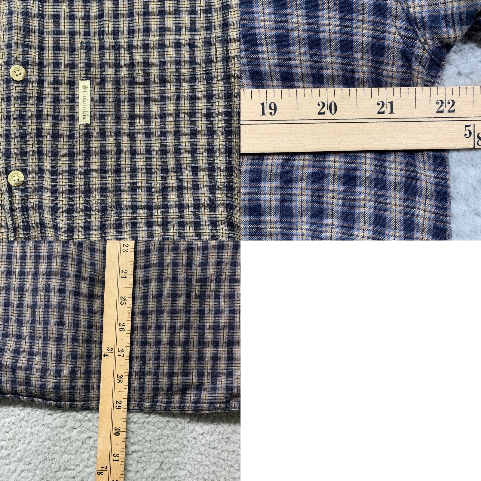 Vintage Columbia Button Shirt Men’s M Long Sleeve Navy Blue Gray Tan Plaid Logo Size US M / EU 48-50 / 2 - 9 Thumbnail