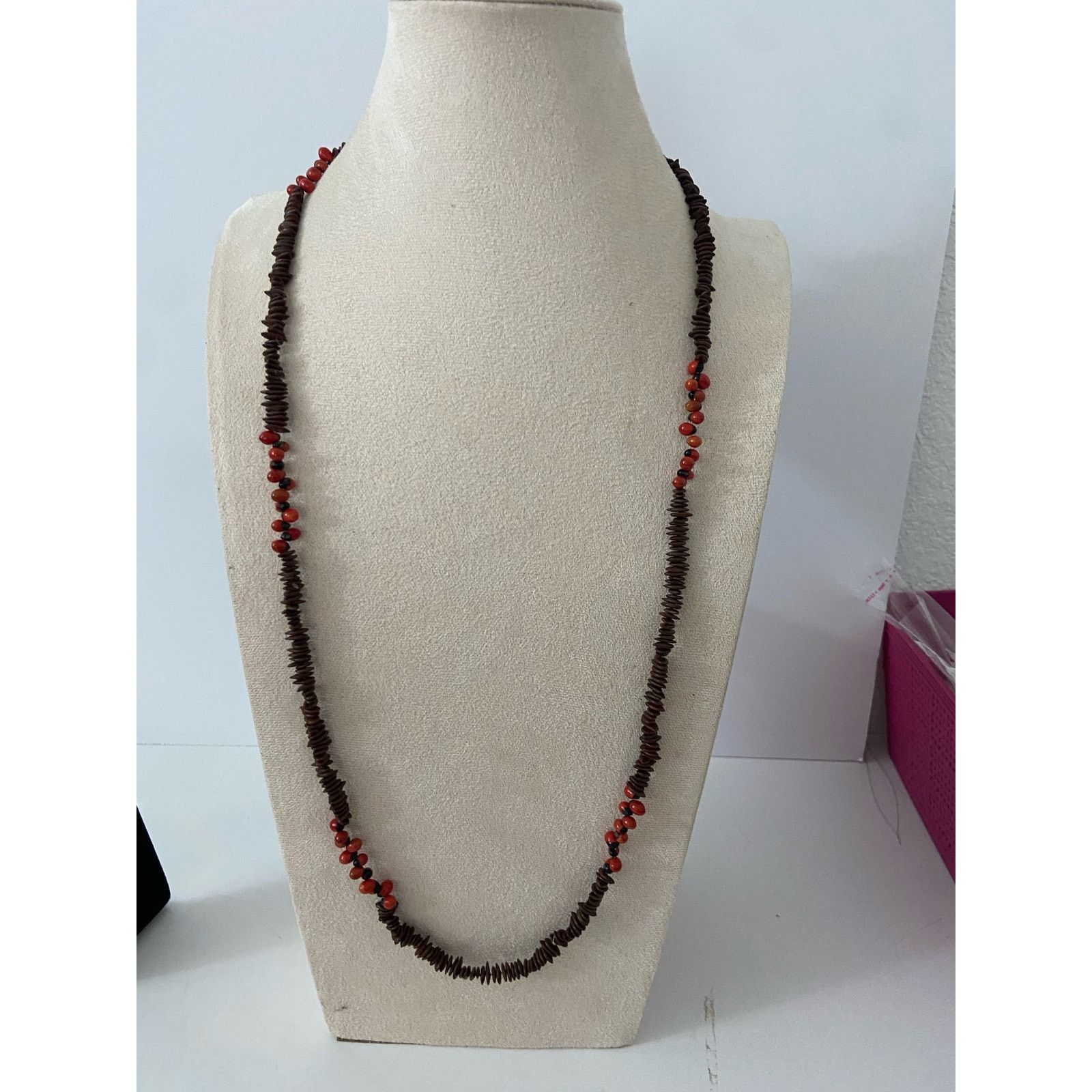 Handmade Red and brown wood chip necklace Size ONE SIZE - 3 Thumbnail