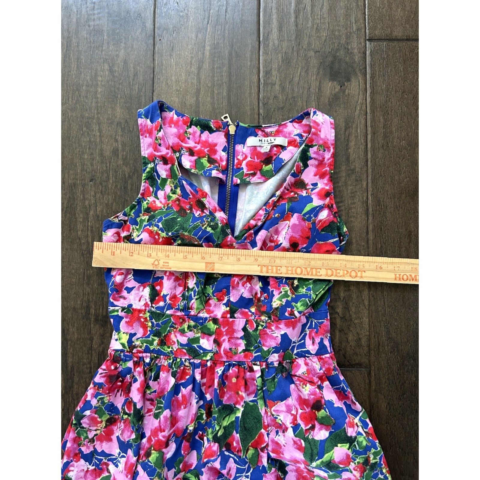 MILLY Milly Floral Knee Length Dress Women's 2 Blue Pink Flower A-Line Zip Button-Up Knee Length Dress Womens 2 Blue Pink Floral Milly Size XS / US 0-2 / IT 36-38 - 4 Thumbnail