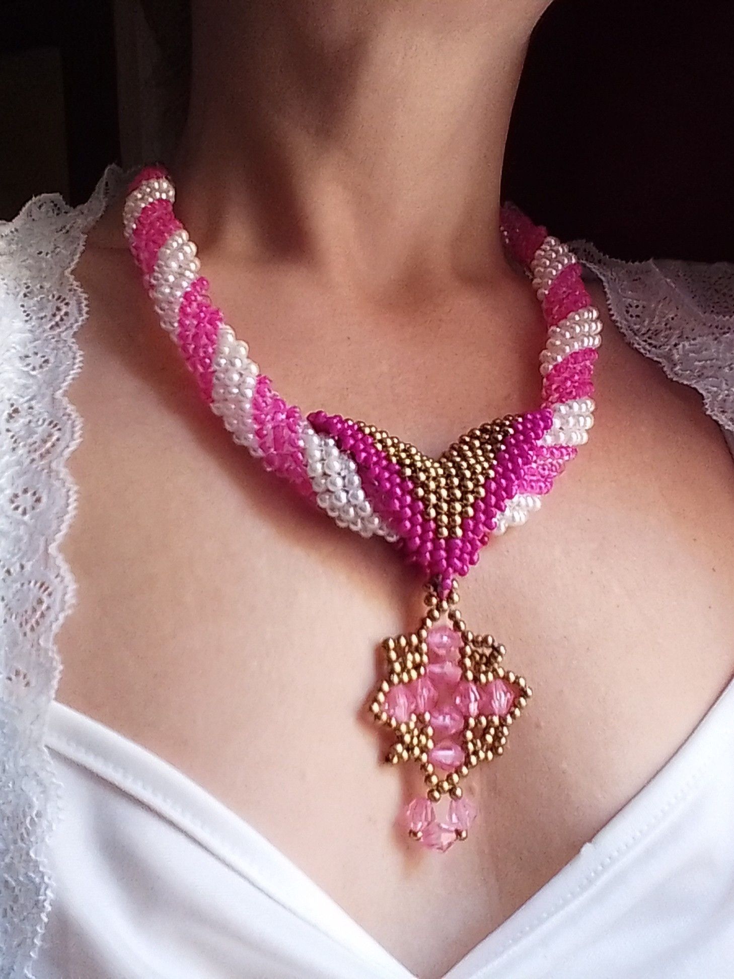 Handmade Necklace Vintage style Pearls Tubular medieval Cross Pendant Size ONE SIZE - 5 Thumbnail