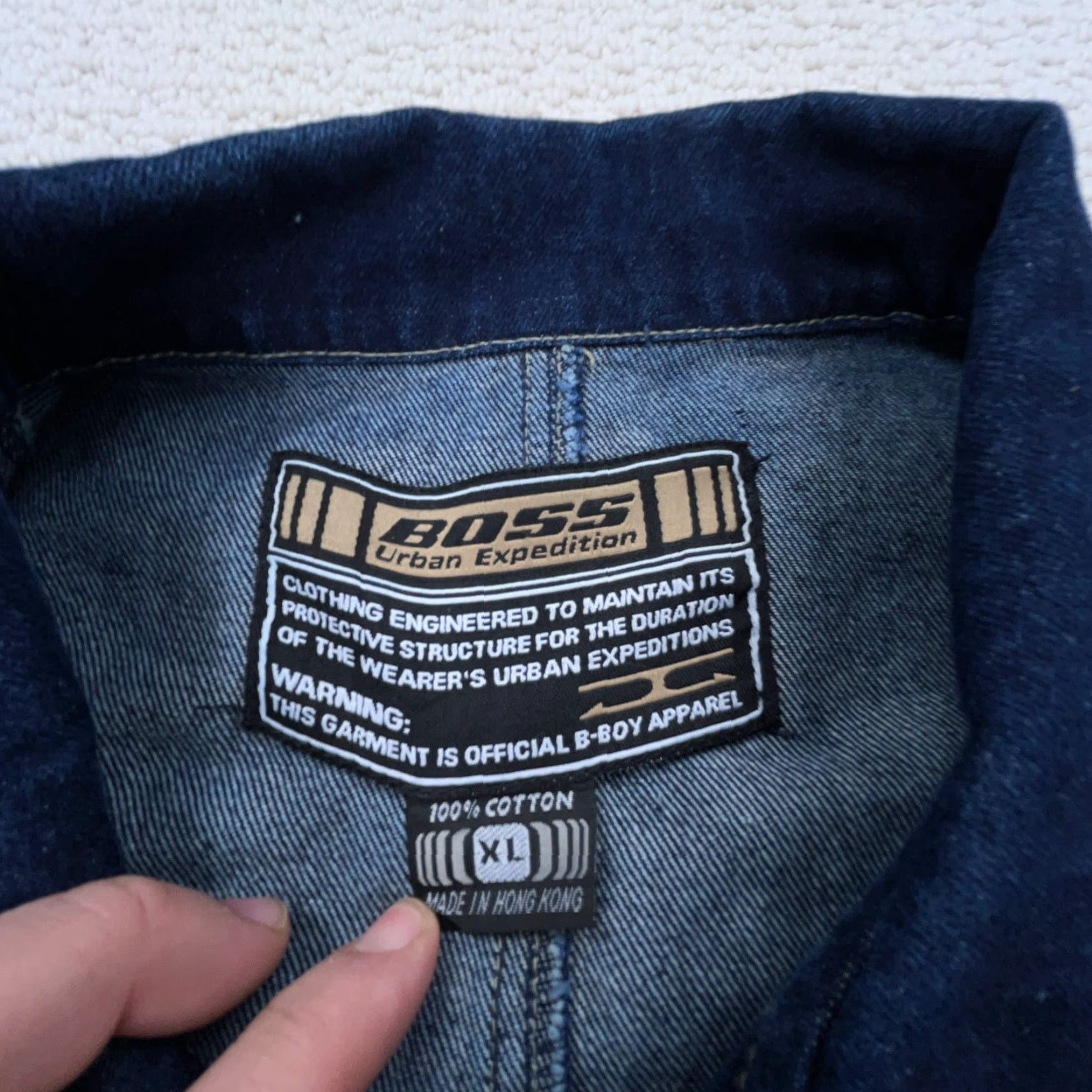 Vintage VINTAGE Boss Denim Jacket Men XL Chore Barm Urban Expedition Hip Hop USA Motorcycle Hipster Baggy Denim Jacket Men XL Blue Size US XL / EU 56 / 4 - 6 Thumbnail