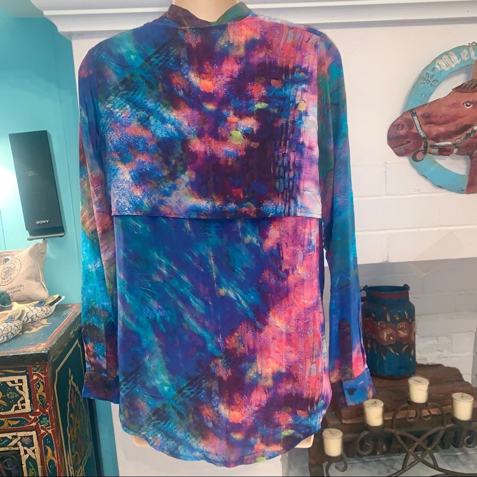 Other NEW ABSTRACT WATERCOLOR PATCHWORK SILK LAYERED BLOUSE Size XS / US 0-2 / IT 36-38 - 5 Thumbnail