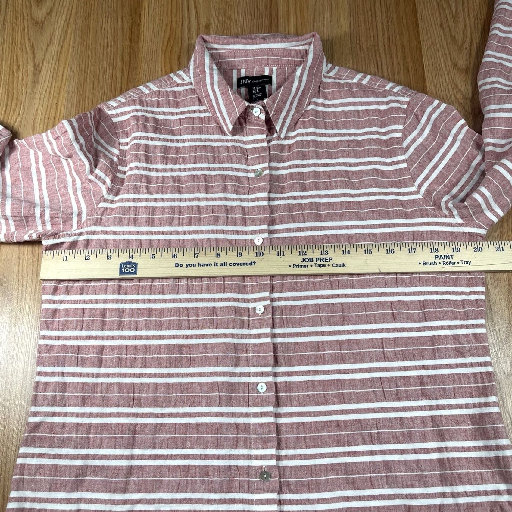 Jones New York JNY Jones NY Linen Blend Striped Long Roll Tab Sleeve Button Up Shirt Womens M Pink Shirt Ladies M Size M / US 6-8 / IT 42-44 - 5 Thumbnail