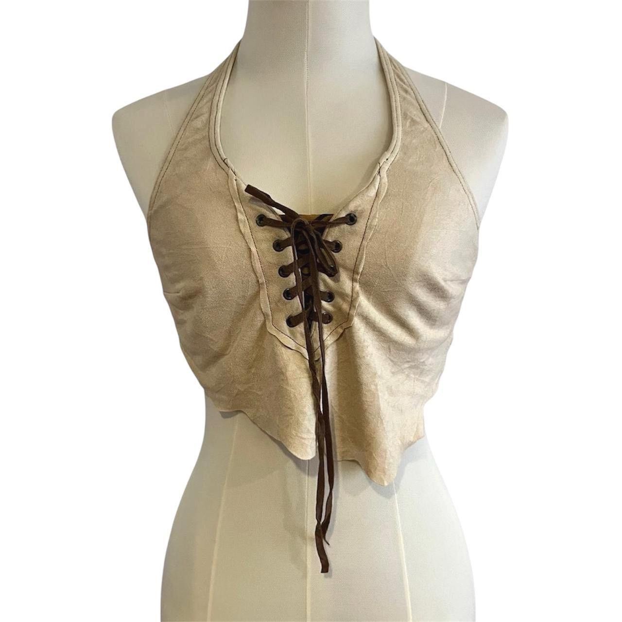 Japanese Brand Vintage y2k suede lace-up halter open back top Size S / US 4 / IT 40 - 1 Thumbnail