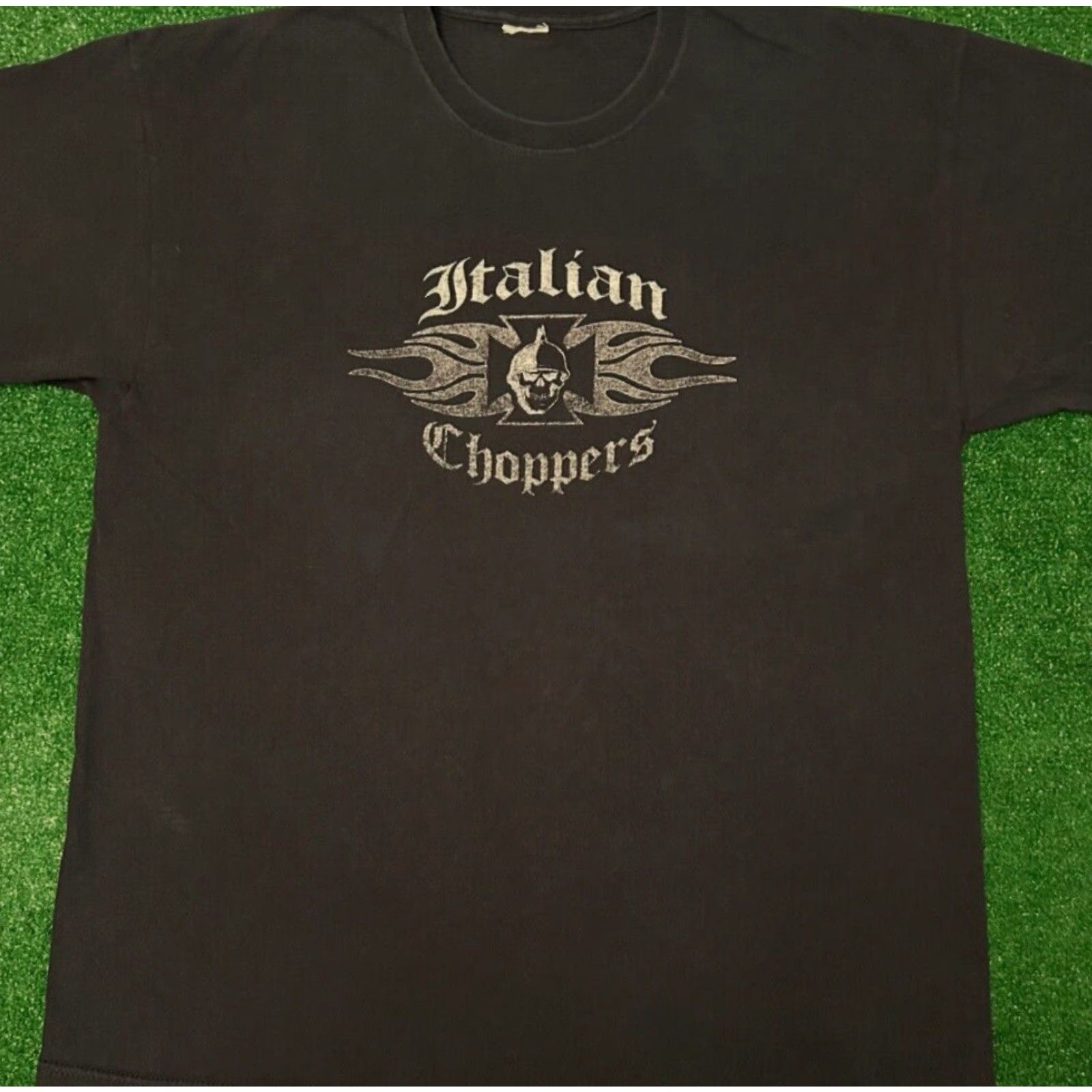 Logo 7 VINTAGE Y2K Italian Choppers Biker Cross Flames Logo Grunge Punk VTG Shirt XL Black Mens Short SleeveLogo VTG Size US XL / EU 56 / 4 - 4 Thumbnail