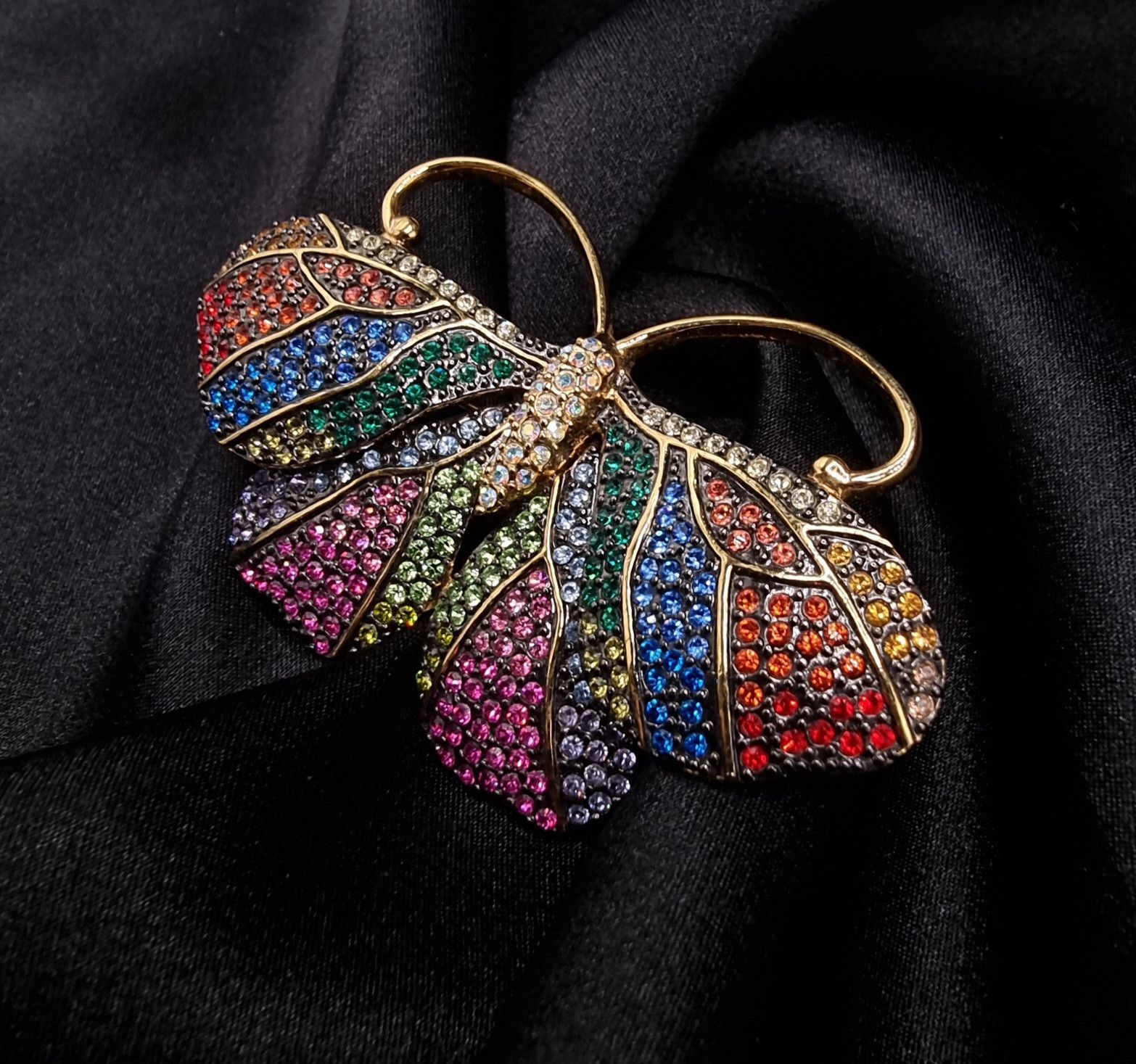 Vintage Joan Rivers Large Butterfly Brooch Multicolor Rhines